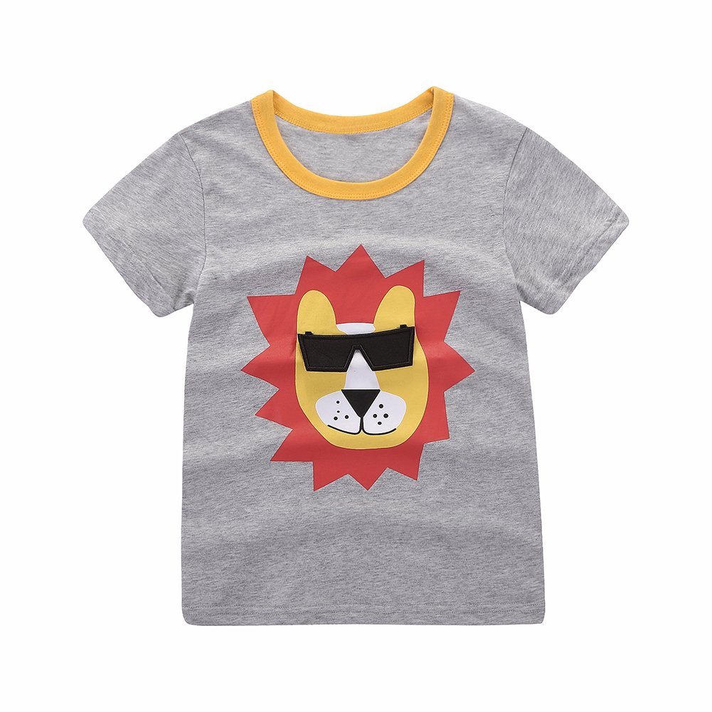 Trendy Boys Adorable Cartoon Lion Graphic Embroidered Stylish T-Shirt - Comfortable Cotton Tee for Kids, Playdates & Casual Outfits