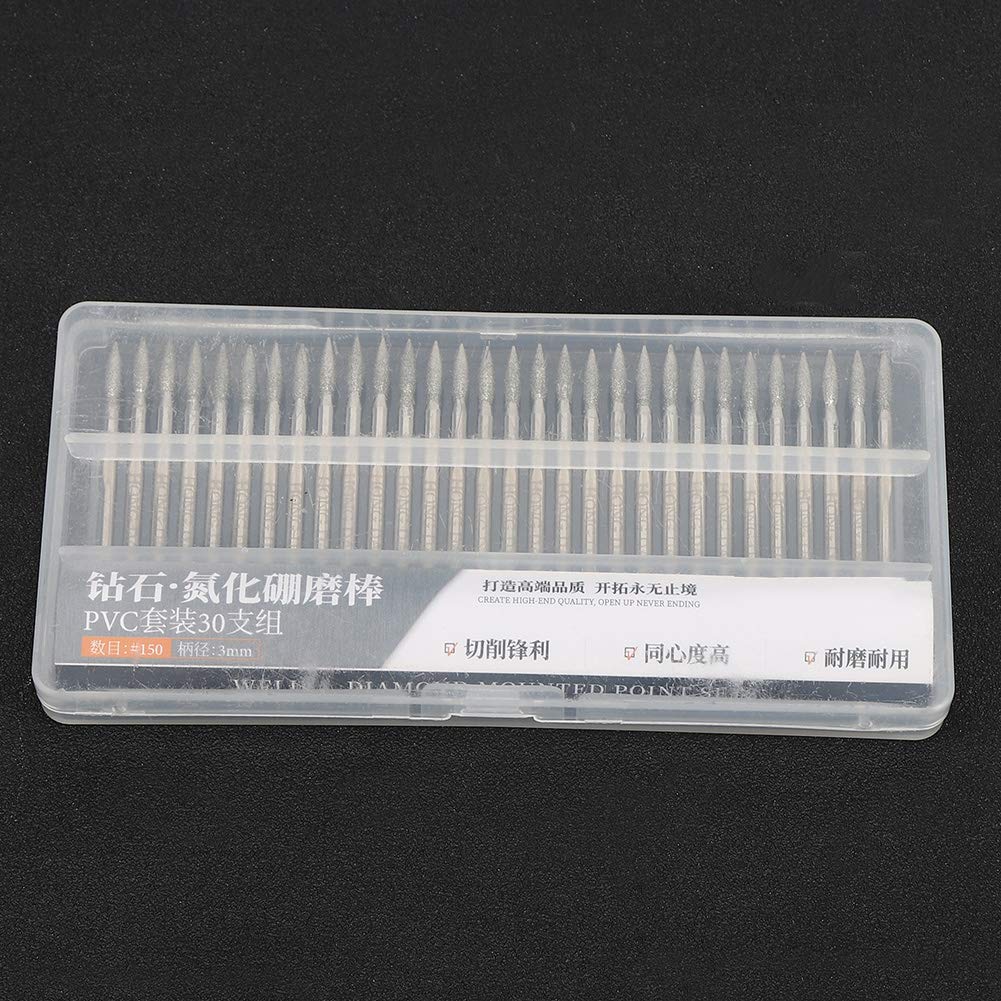 Fafeicy 30pcs 150Grit 3mm Grinding Bits for Rotary Tools - Electric Grinder Carving Accessories for Stone, Metal & Wood - Perfect for DIY Crafts, Jewelry Making & Home Renovation Projects