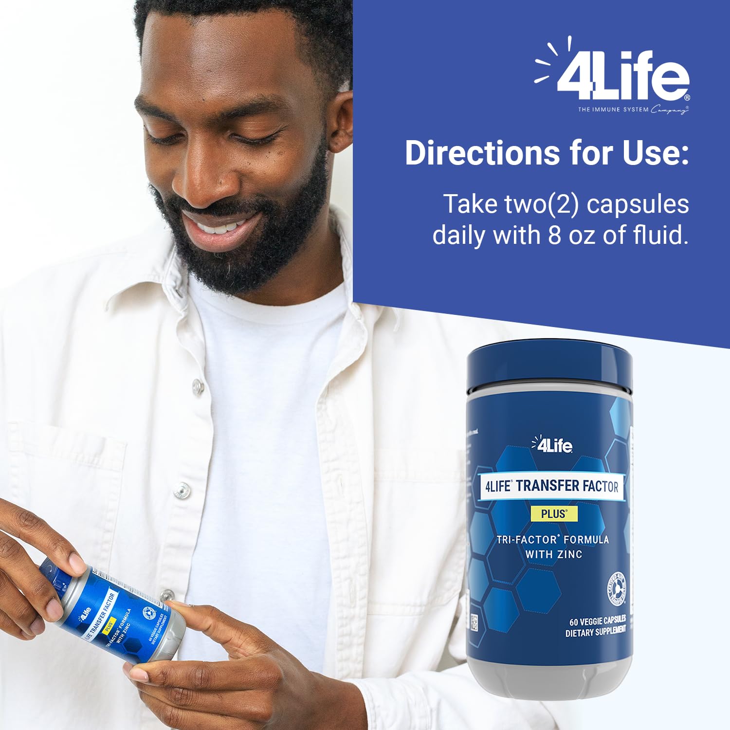 4Life Transfer Factor Plus Immune Support Supplement with Zinc, Super Mushroom Blend (Maitake, Shiitake, Agaricus), Colostrum & Egg Yolk Extracts - 60 Capsules for Daily Wellness & Immune System Boost - Perfect for Adults Seeking Natural Immune Support