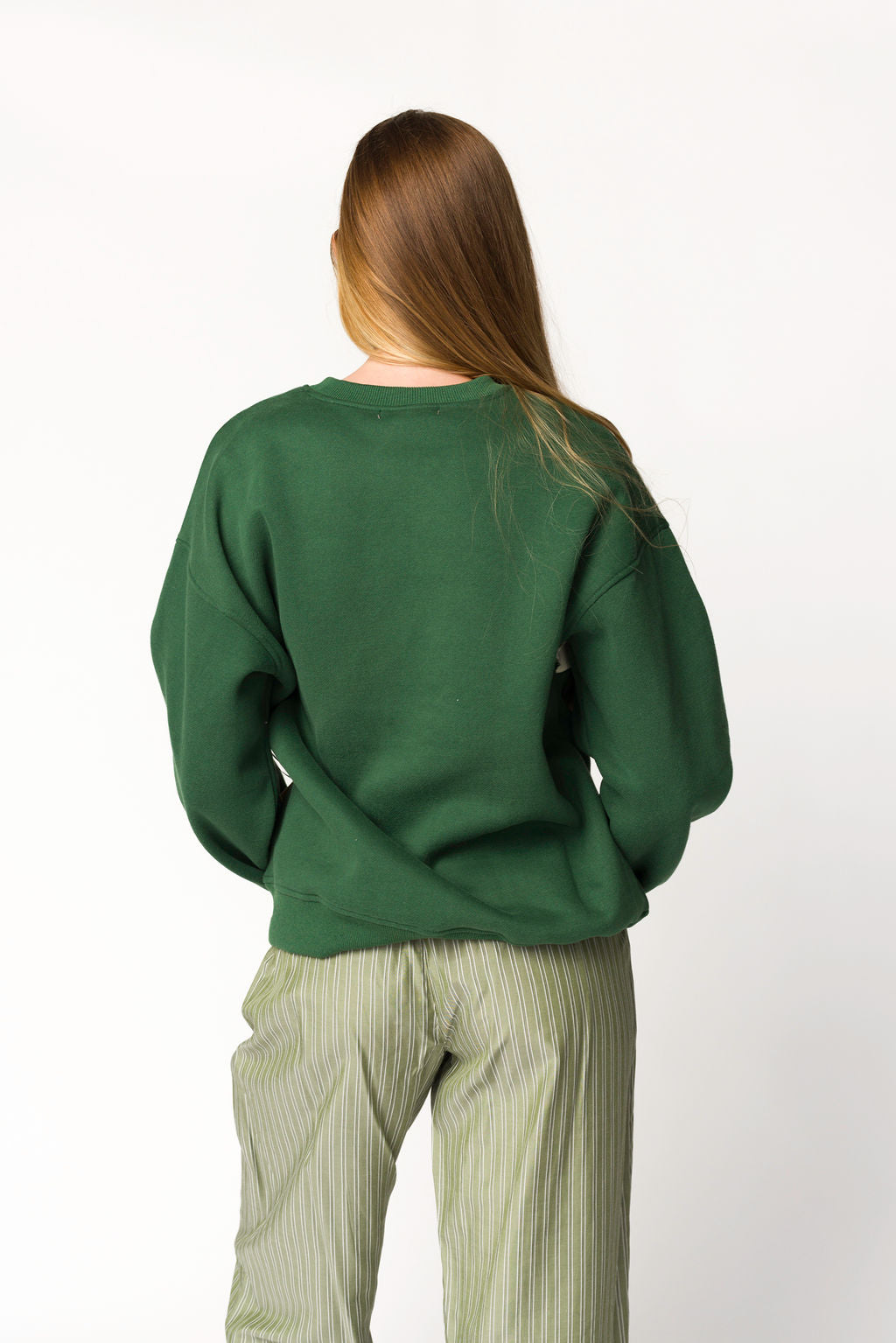Pine Green Colorblocked Crewneck Sweatshirt for Women | Trendy Casual Pullover | Perfect for Fall Outfits & Layering