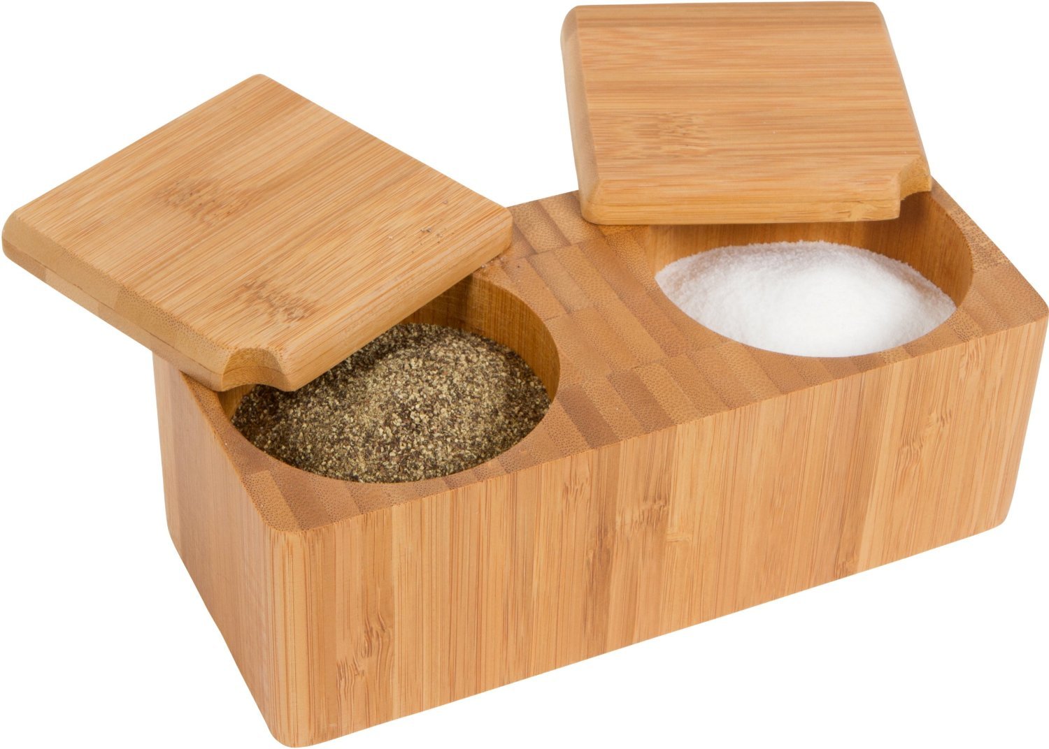 Premium Bamboo Salt and Pepper Shaker Set - Natural Wood Spice Storage Box for Kitchen, Dining Table & Camping - 1 Count (Pack of 1) in Tan - Ideal for Home, Restaurant & Outdoor Cooking