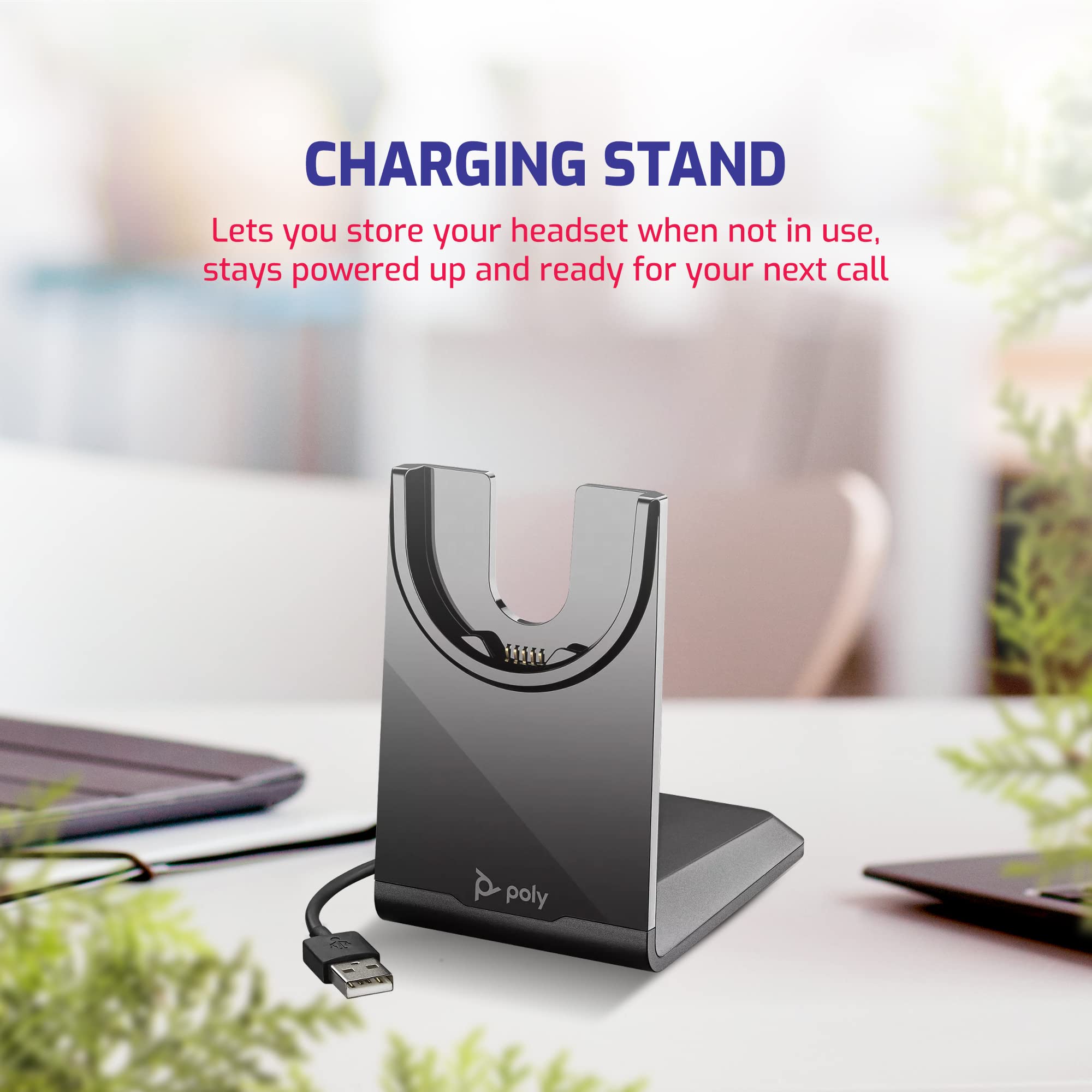 GTW Poly Voyager Focus 2 UC Wireless Bluetooth Headset with Charging Stand | Noise-Canceling Stereo Headphones for Office & Remote Work | Compatible with Teams, Zoom, RingCentral, 8x8, Vonage | USB-A Connectivity for PC, Mac & Smartphones | Includes Bonus Microfiber Cloth | Perfect for Video Conferencing, Call Centers & Home Office Use