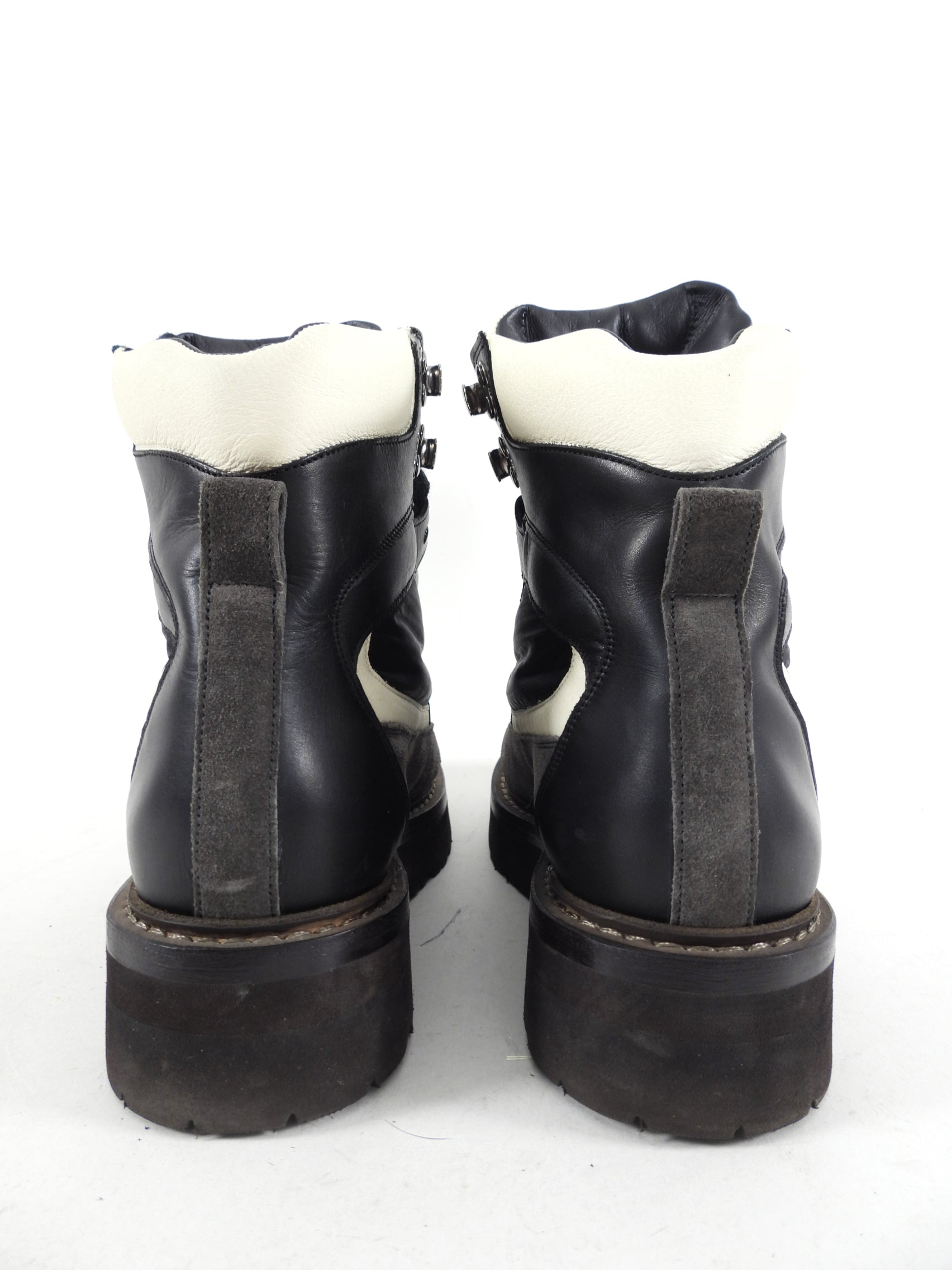 Brunello Cucinelli Women's Black & Grey Leather Suede Ankle Boots Size 36.5 - Stylish Winter Fashion for Casual Outings & Office Wear