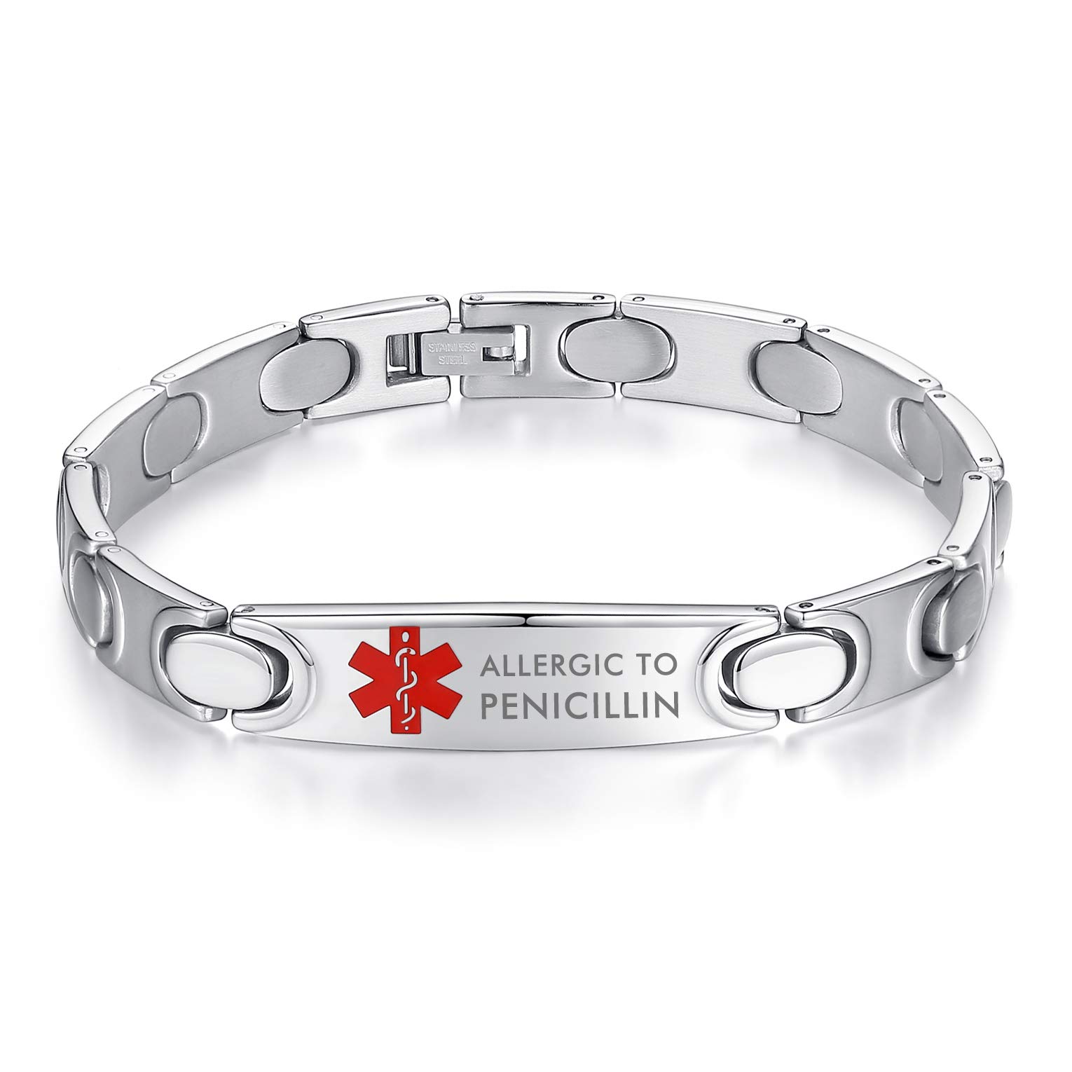 Personalized Medical ID Bracelet for Men & Women - Free Engraving, Stainless Steel Emergency Alert Bracelet with Custom Text - Perfect for Diabetes, Allergies & Medical Conditions
