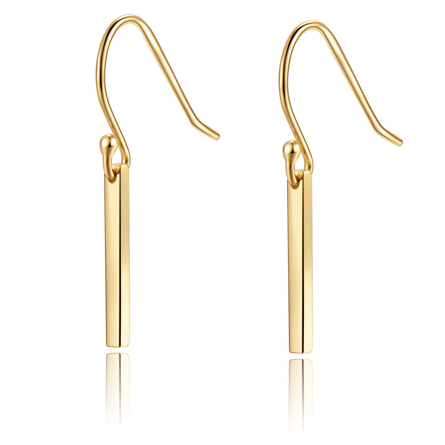 18K Gold Plated Sterling Silver Bar Drop Earrings for Women - Elegant Minimalist Dangle Hoop Earrings - Perfect for Parties, Weddings & Everyday Wear