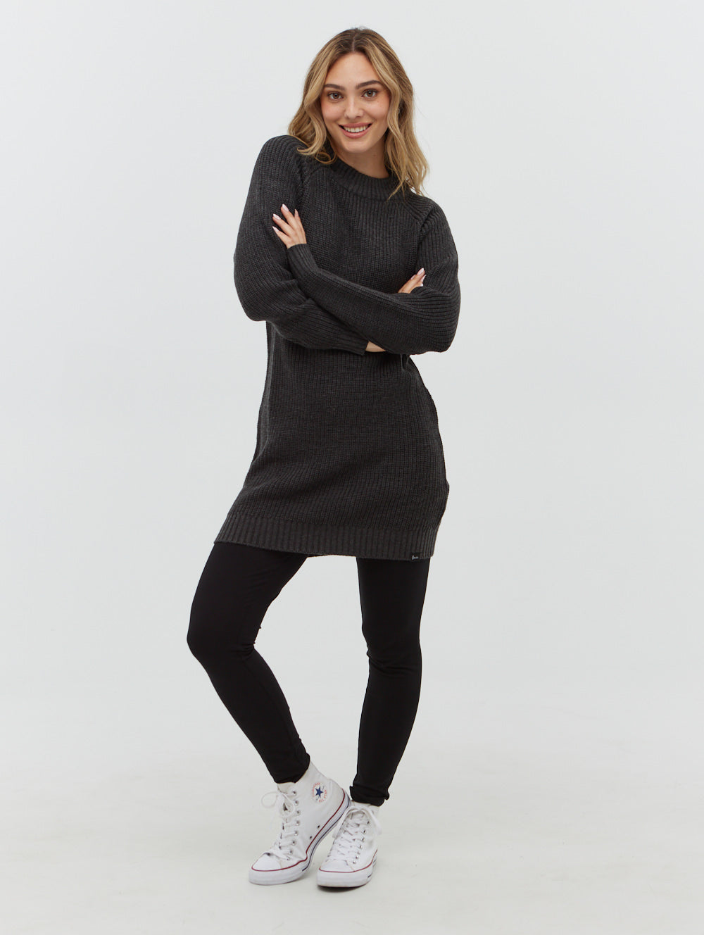 Karlie Rib Knit Sweater Dress for Women - Soft Stretch Long Sleeve Tunic Dress - Perfect for Fall Winter Fashion, Date Night & Office Wear