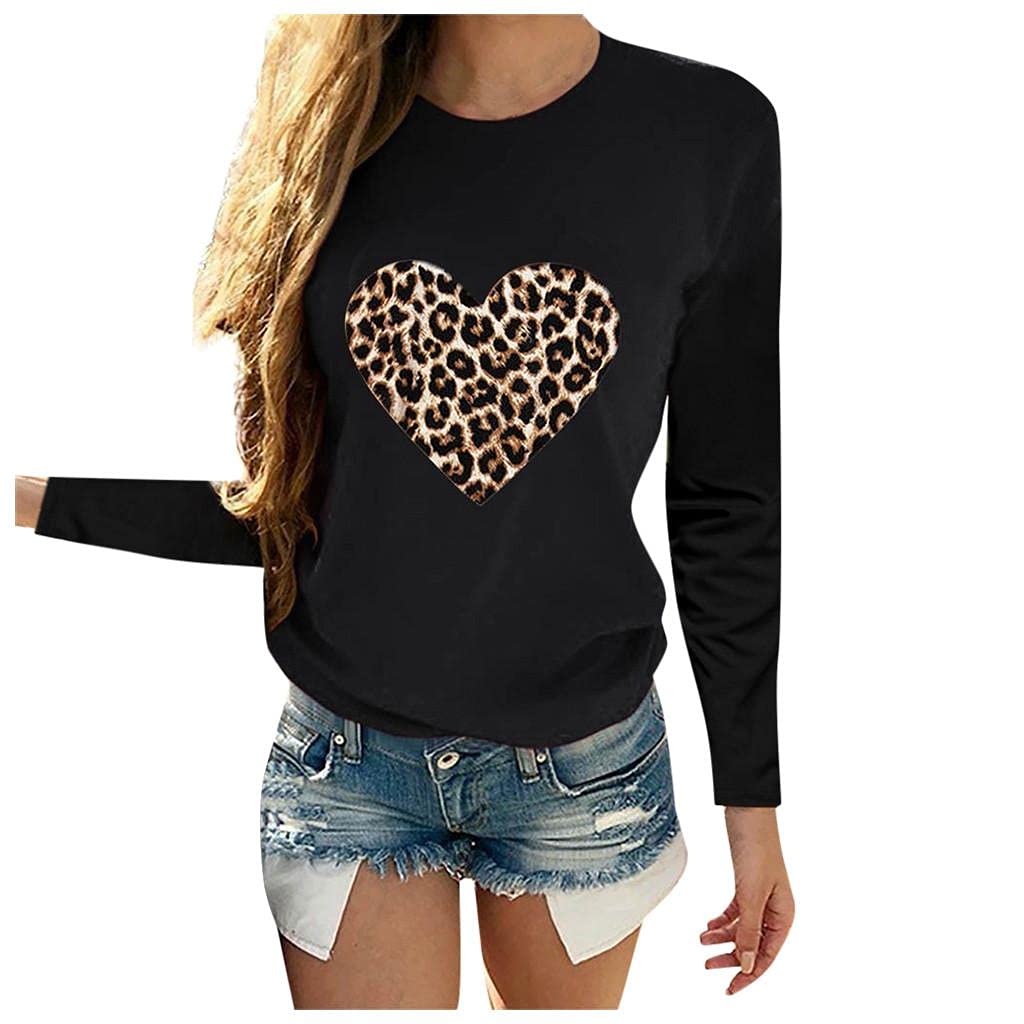 FABIURT Women's Long Sleeve Casual Sweatshirt - Round Neck Loose Fit Pullover Top with Love Print - Perfect for Everyday Wear, Fall Outfits & Cozy Loungewear