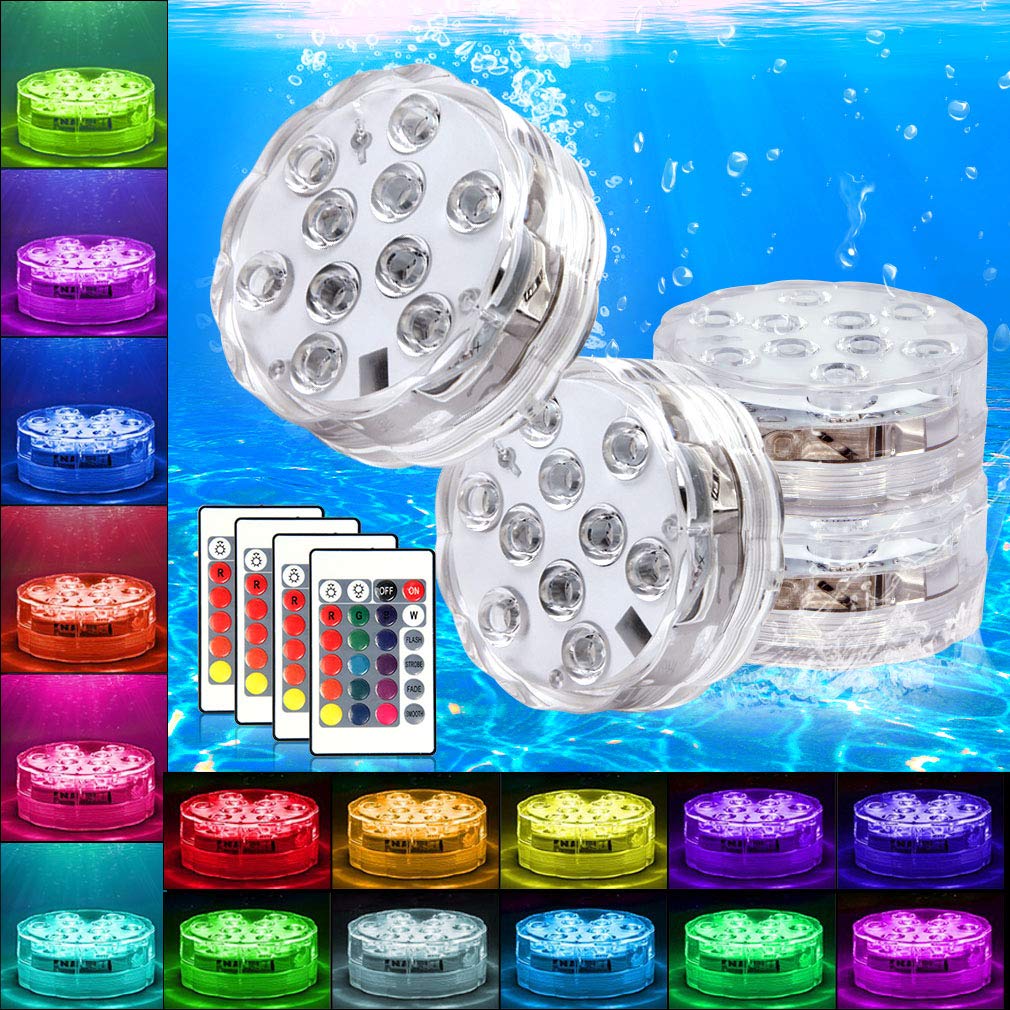 4 Pack Submersible LED Lights - Waterproof Underwater Pool Lights with Remote Control & Color Changing for Bathtub, Spa, Hot Tub | Perfect for Inground & Above Ground Pools, Swimming Pool Lighting Accessories | Create Relaxing Ambiance for Nighttime Soaks & Pool Parties