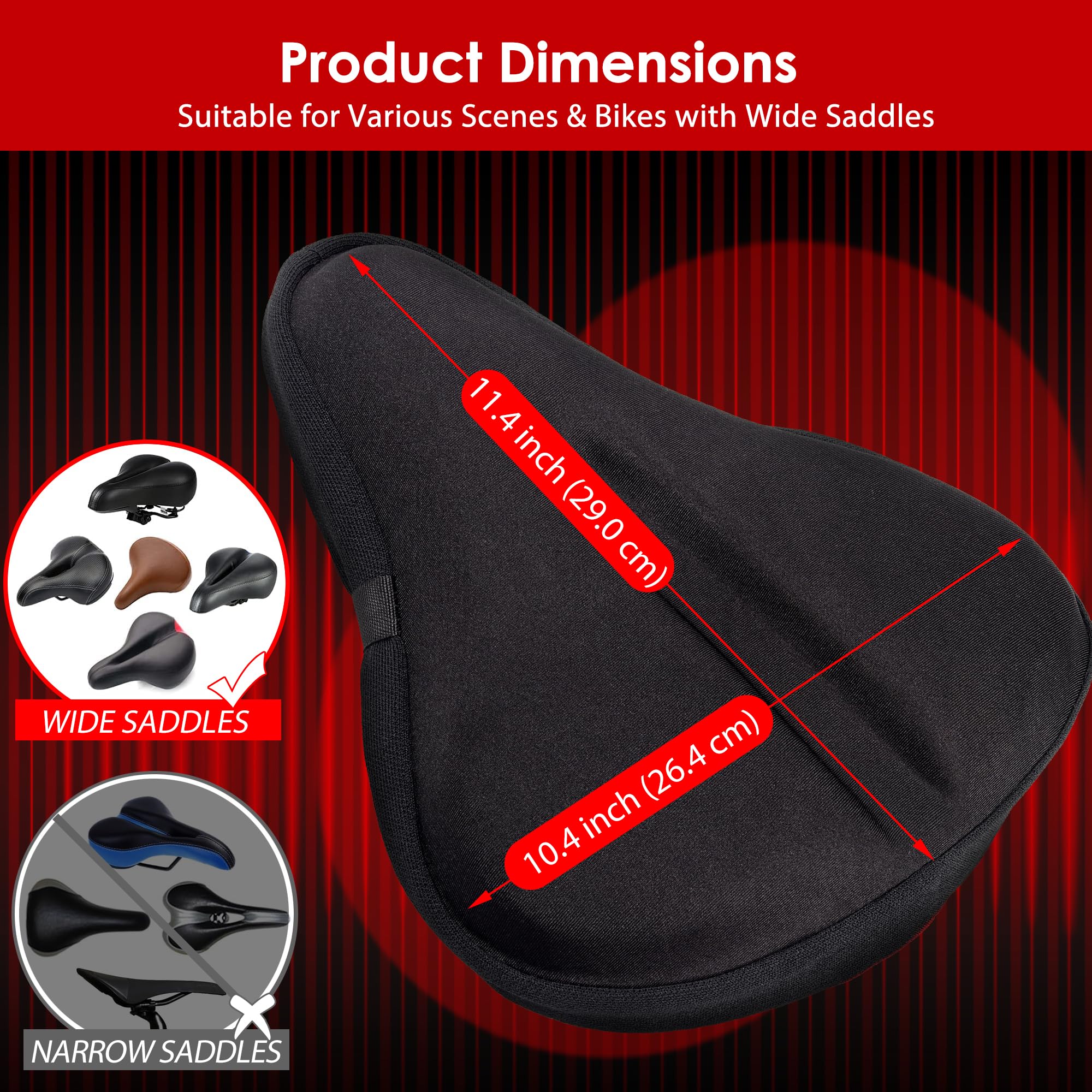 Ultra-Light Gel Bike Seat Cushion Cover - Shock Absorbing Comfortable Breathable Bicycle Saddle Pad for Men & Women - Perfect for Road Bikes, Mountain Bikes, Commuting and Long Rides