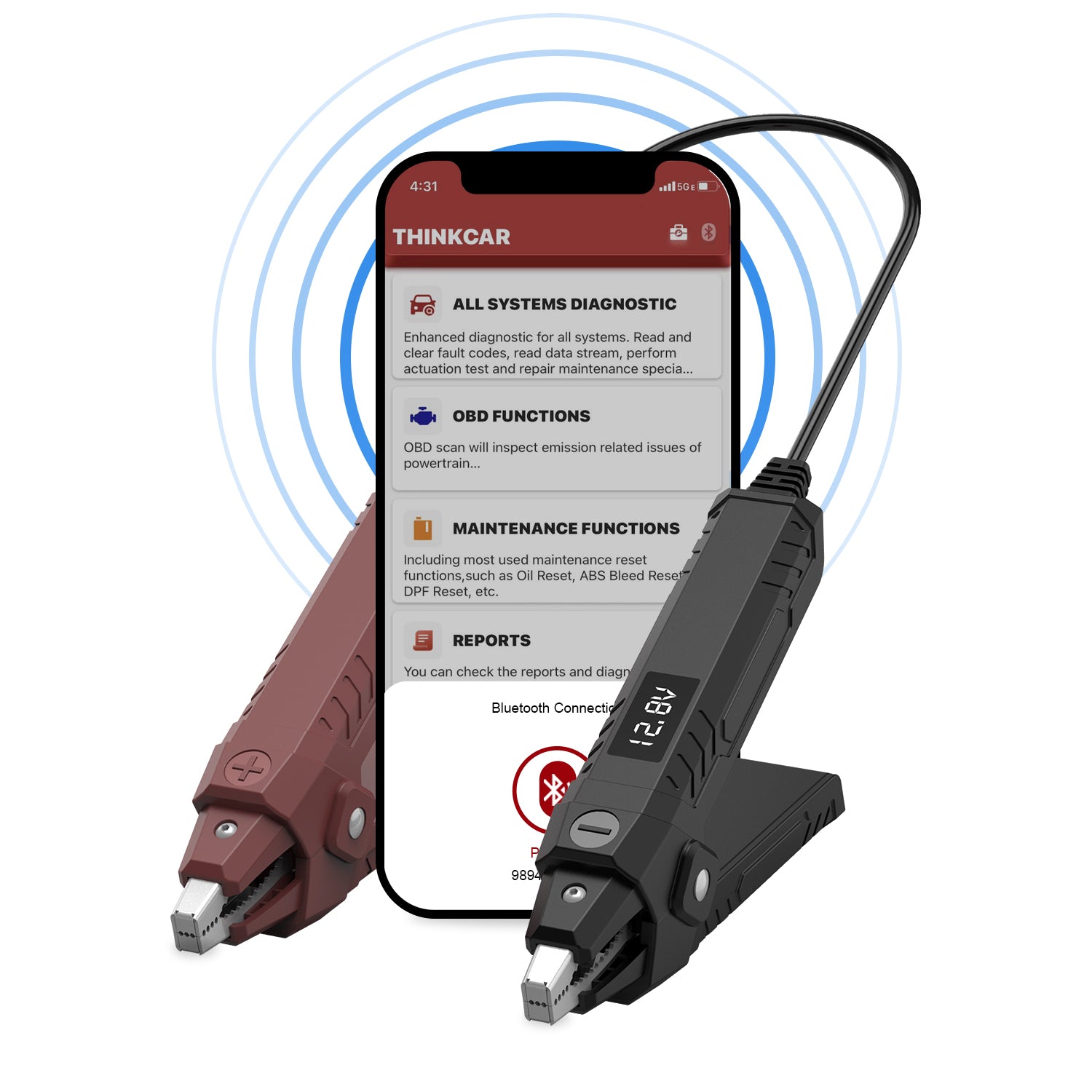 THINKEASY V2 Bluetooth 5.0 Car Battery Tester & Automotive Alternator Tester with Mobile App - Diagnose Vehicle Battery Health, Check Charging System for Cars, Trucks, SUVs & RVs