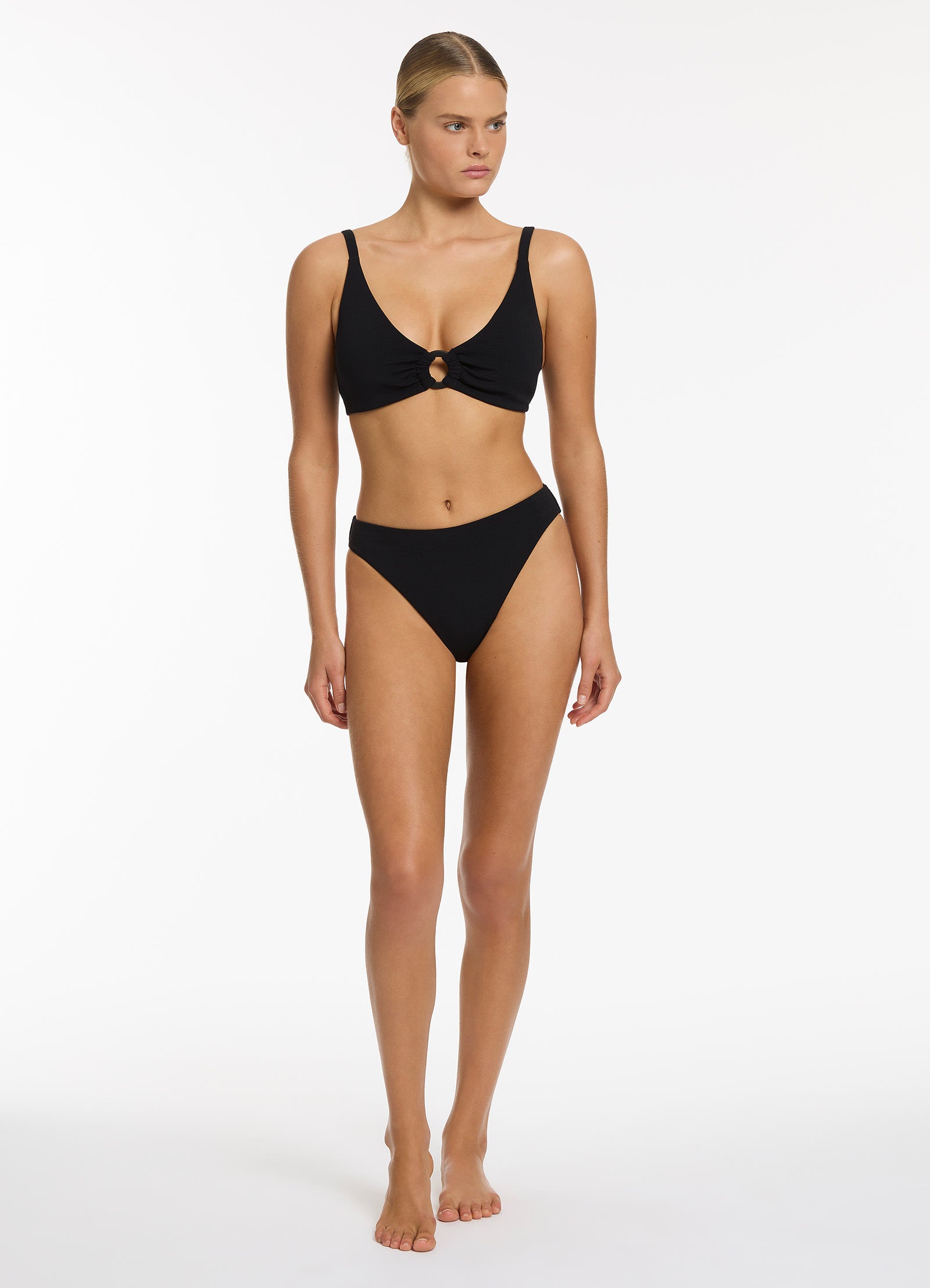 Isla Rib High Leg Bikini Bottom - Black Swimwear for Women | Perfect for Beach, Pool & Summer Vacations