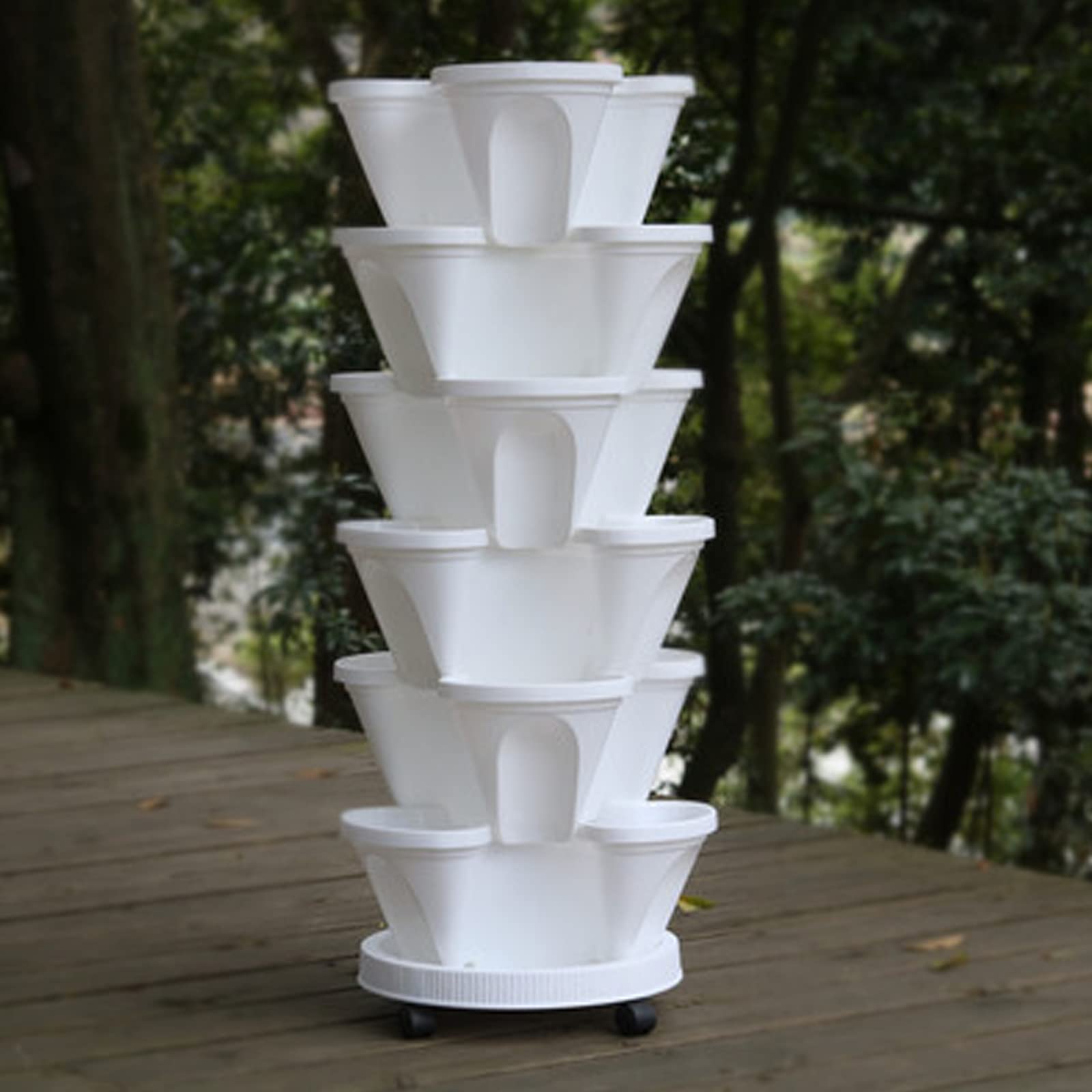 6-Tier Stackable Vertical Planter Kit - White Plastic Garden Planting Tower for Strawberries, Herbs & Flowers | Space-Saving Indoor/Outdoor Gardening Solution for Balcony, Patio & Small Spaces