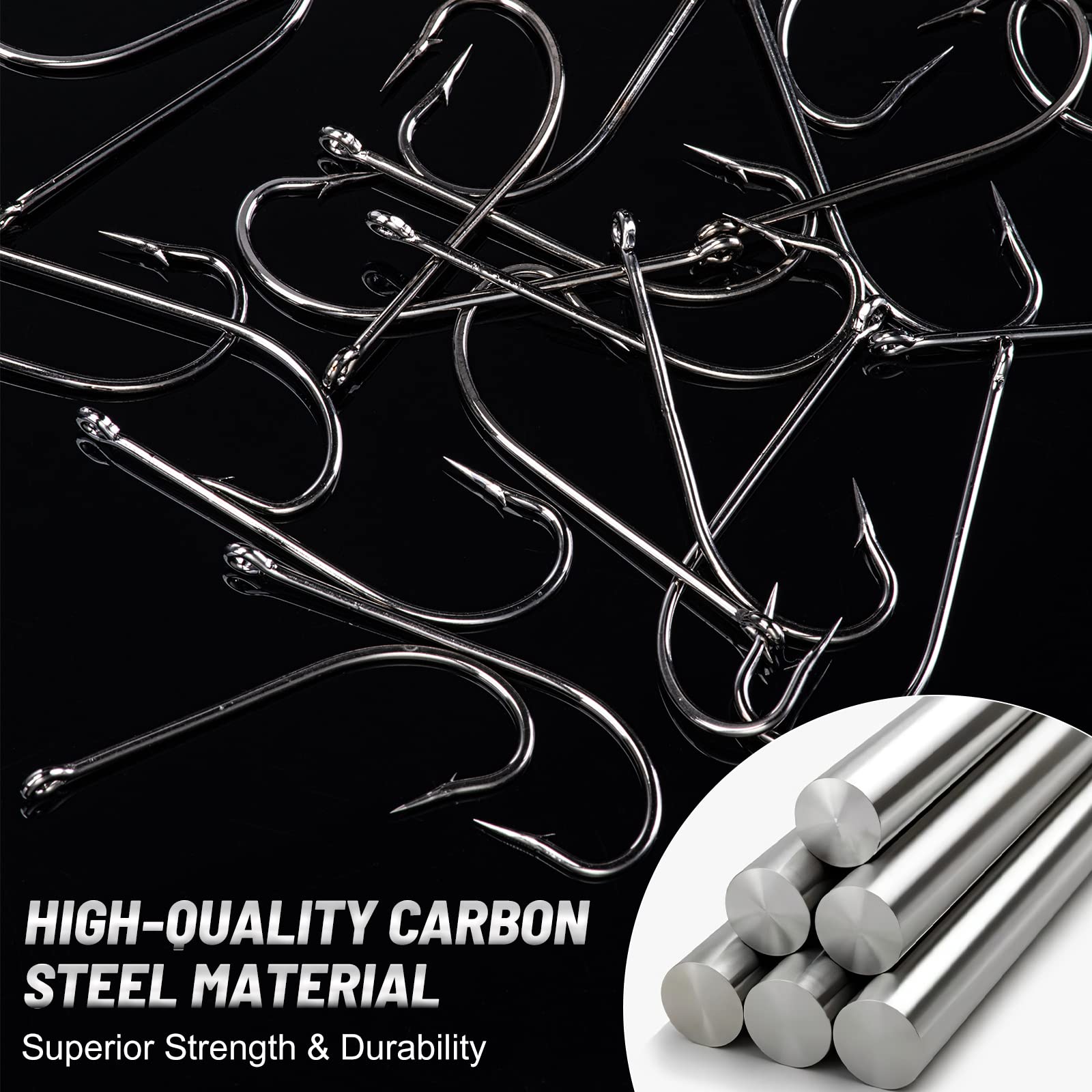 Goture Premium Stainless Steel Fishing Hooks - Long Shank Saltwater Fishhooks (Size 1/0-6/0) - High Carbon Steel for Strong Hold - 10/50pcs Pack - Perfect for Deep Sea Fishing & Big Game Angling