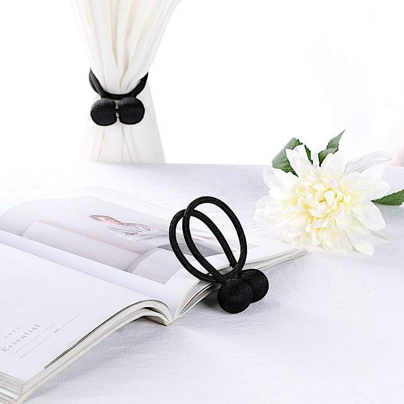 2 Pack Magnetic Curtain Tie Backs - Heavy Duty Metal Drapery Holdbacks for Windows - Perfect for Living Room, Bedroom & Home Decor (Black)