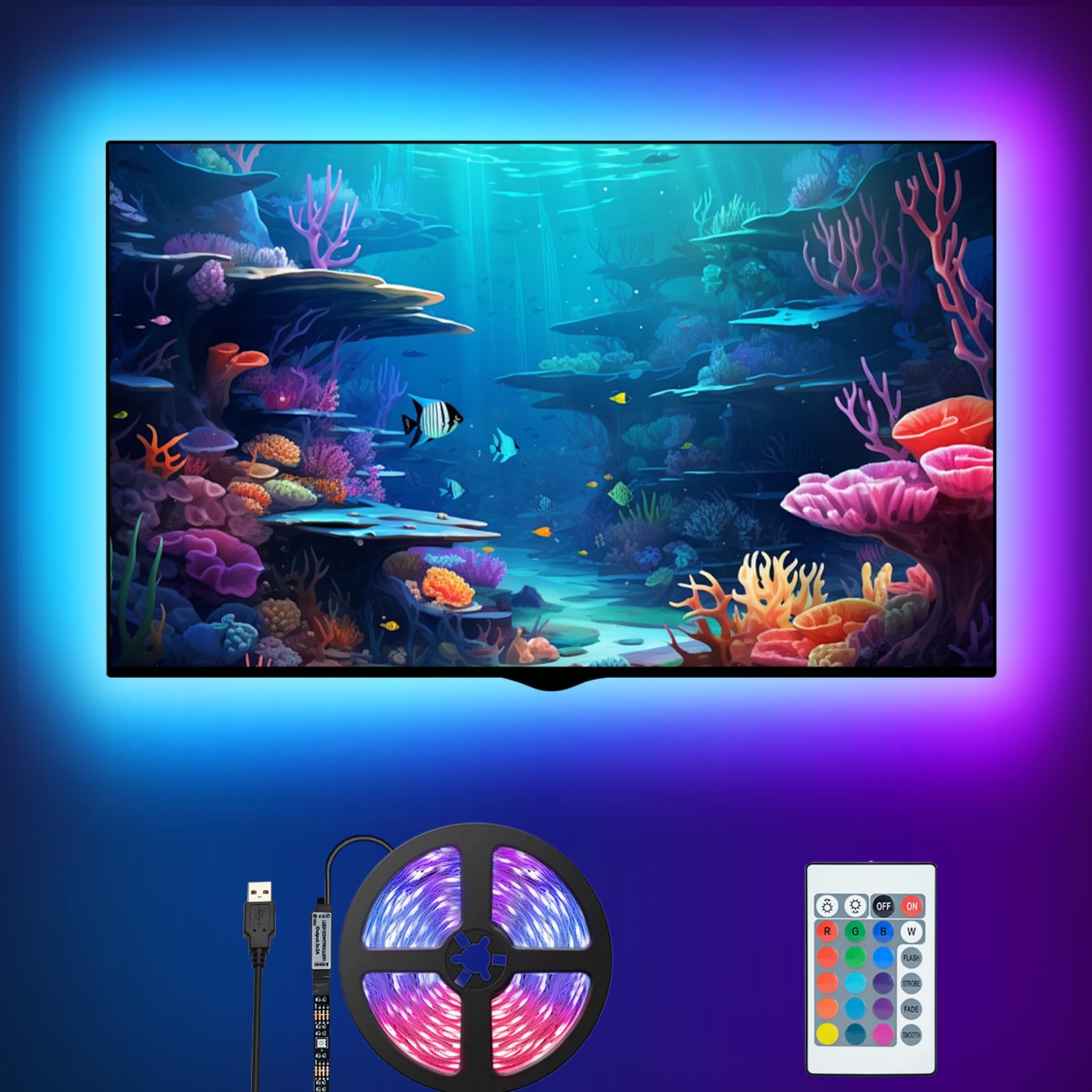 SHOPLED TV LED Backlight Strip - 9.6FT USB-Powered RGB Light Strips for 40-60 Inch TVs & Monitors | Bedroom Lighting, Halloween & Christmas Decor, Room Ambiance | Perfect for Movie Nights & Gaming Setup