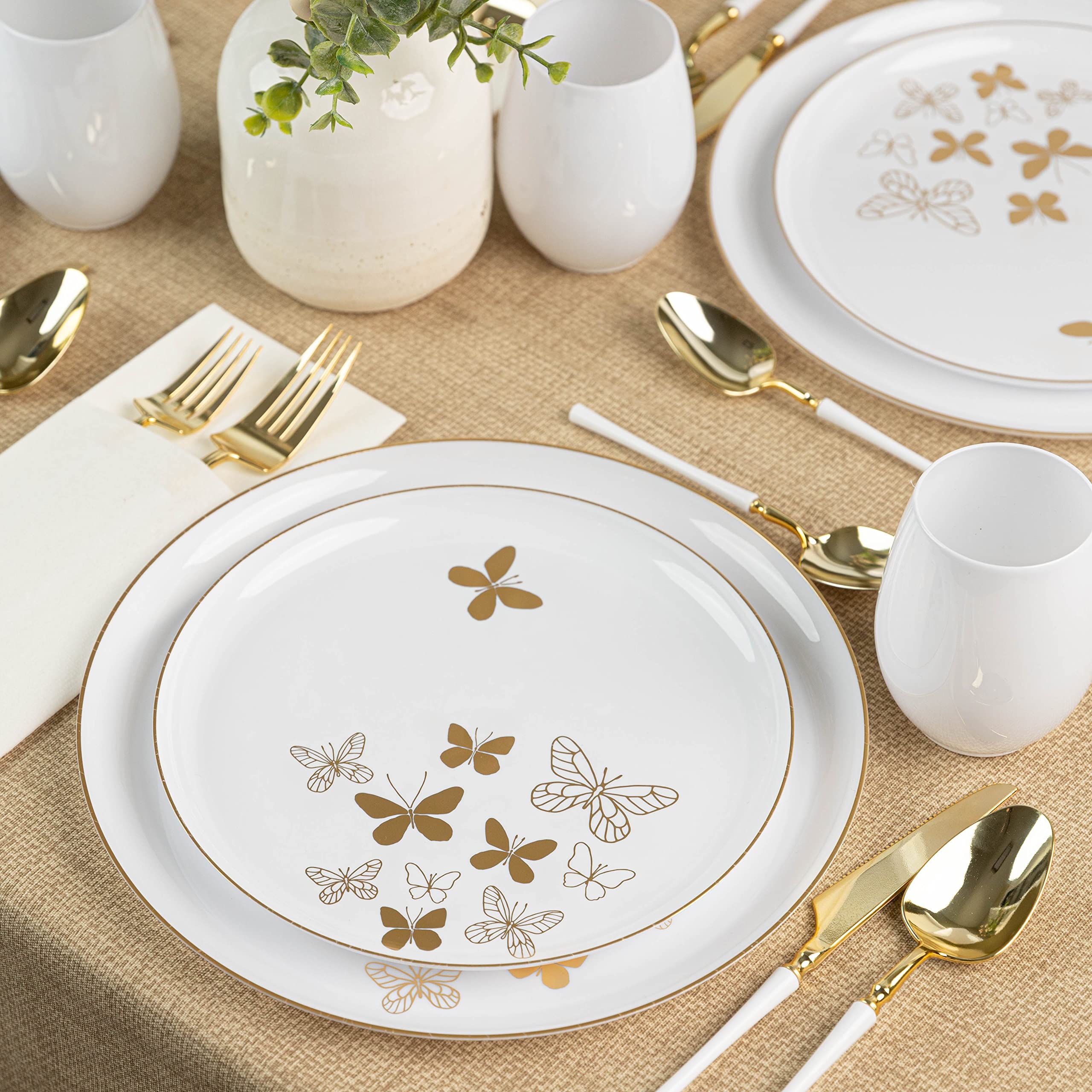 PLASTICPRO 20-Piece Combo Dinner Plates Set - 10 White 8.6