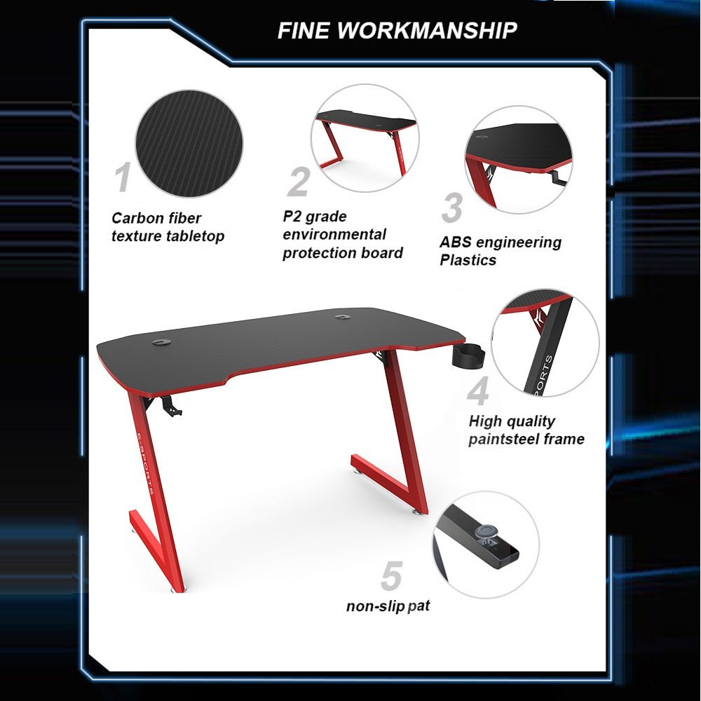 120cm Z-Shaped Gaming Desk with RGB LED Lights - Ergonomic Computer Table for Home Office & Gaming Setup - New Arrival for PC & Console Gamers