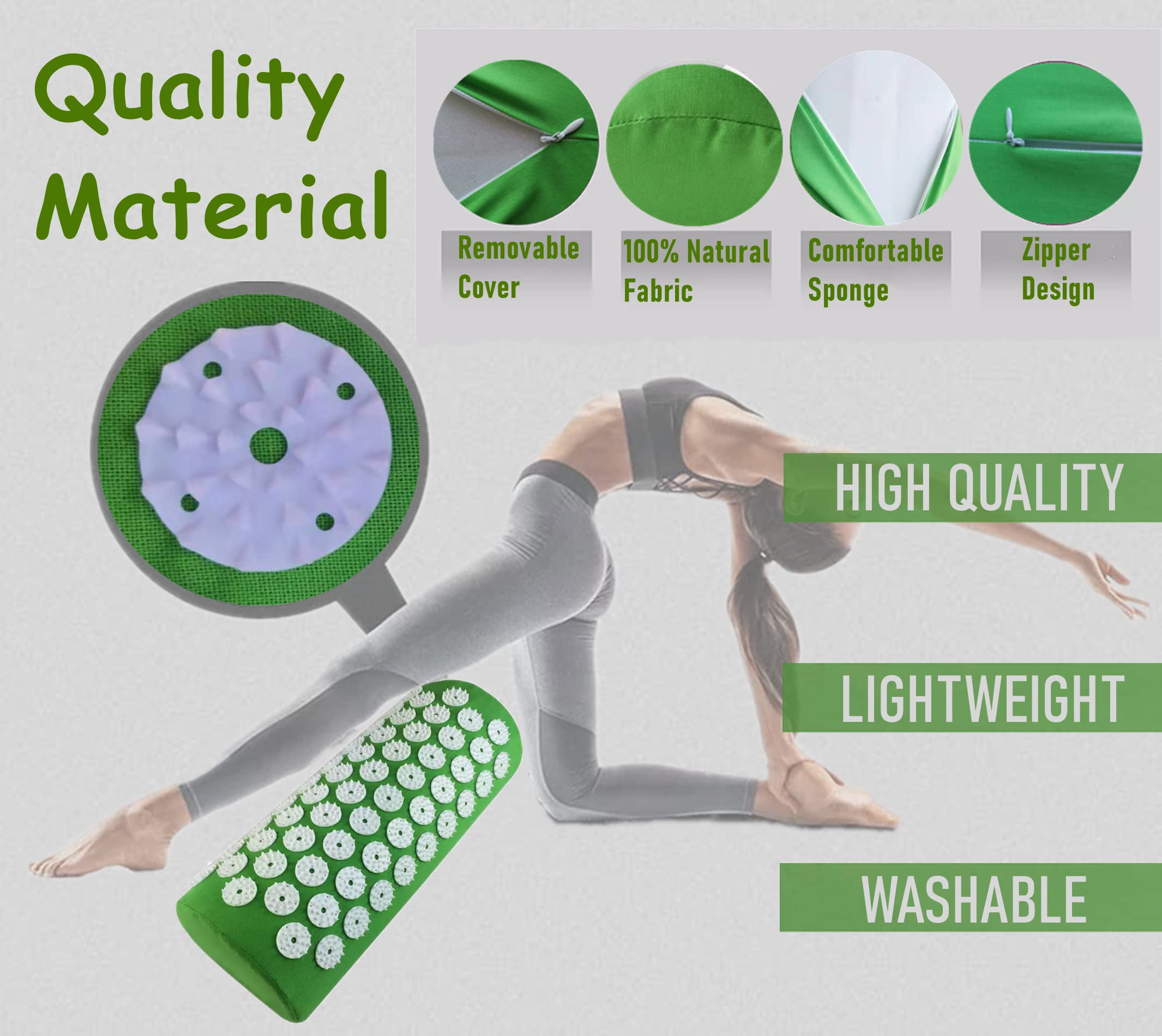 Acupressure Massage Pillow for Neck, Back & Head Pain Relief - Shiatsu Deep Tissue Massager for Muscle Relaxation & Stress Relief - Perfect for Home, Office & Car Use (Green)