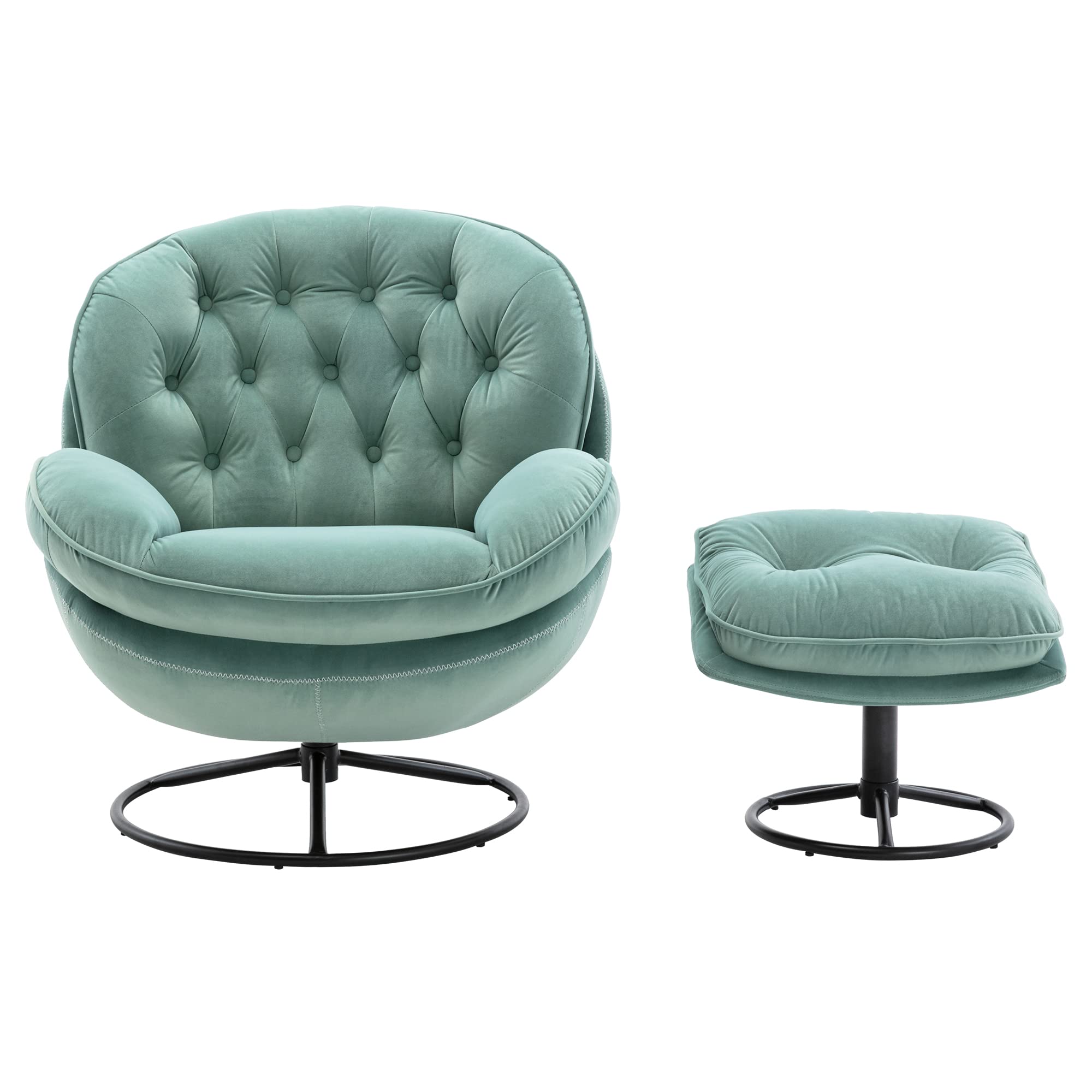 Velvet Swivel Accent Chair with Ottoman - Cozy Lounge Chair for Living Room, Bedroom & Reading Nook - Modern Upholstered TV Chair & Lazy Sofa - Perfect for Relaxing, Entertaining & Small Spaces (Teal)