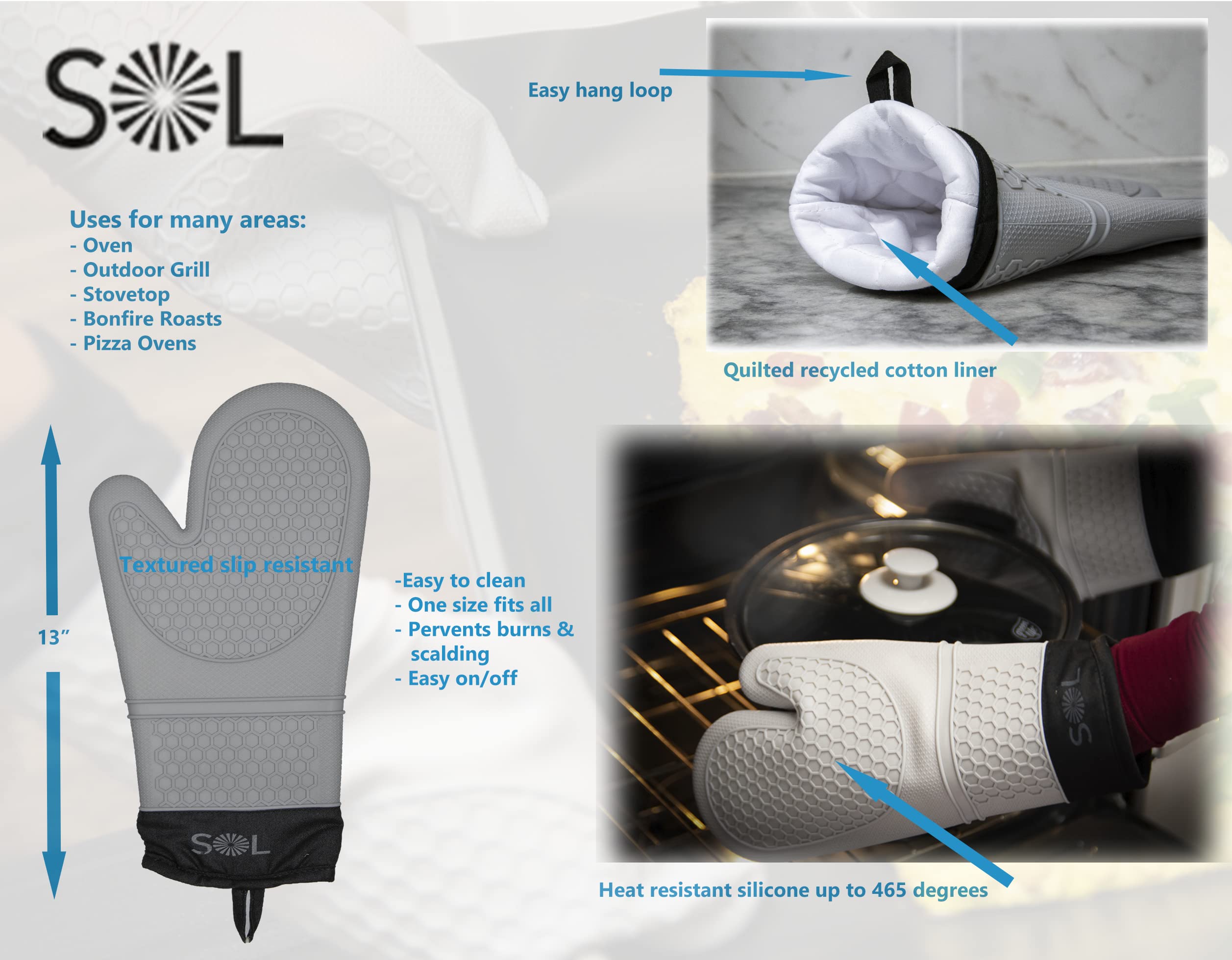 Heat-Resistant Silicone Oven Gloves & Potholders Set of 2 - Quilted Liner for Maximum Protection - Perfect for Cooking, Baking, BBQ, Hot Pot & Kitchen Use - Waterproof & Non-Slip Grip for Safe Handling of Hot Dishes