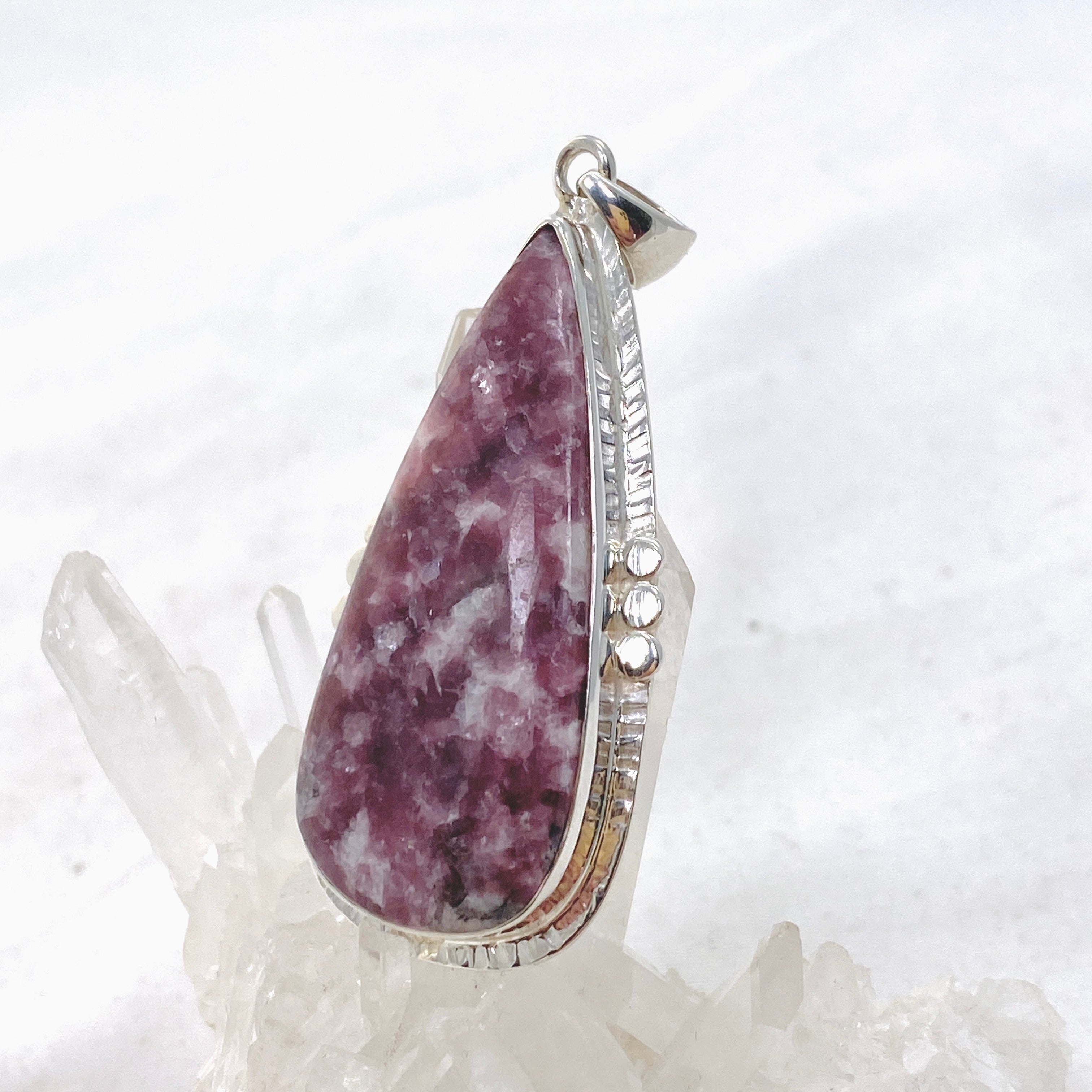 Lepidolite Teardrop Cabochon Pendant in Sterling Silver Setting - KPGJ4612 | Healing Crystal Jewelry for Stress Relief & Meditation | Perfect for Spiritual Gifts & Energy Balancing