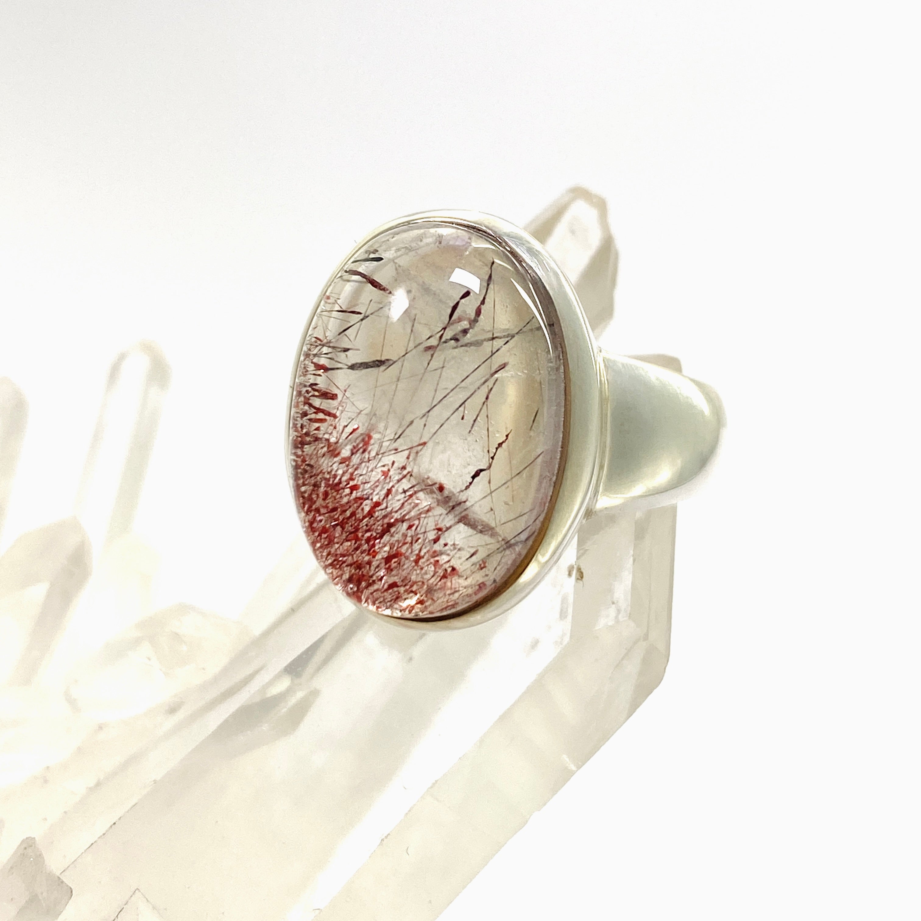 Natural Lepidocrocite in Quartz Oval Cabochon Ring - Size 9 - Handmade Gemstone Jewelry for Women - Perfect for Boho Fashion & Spiritual Healing