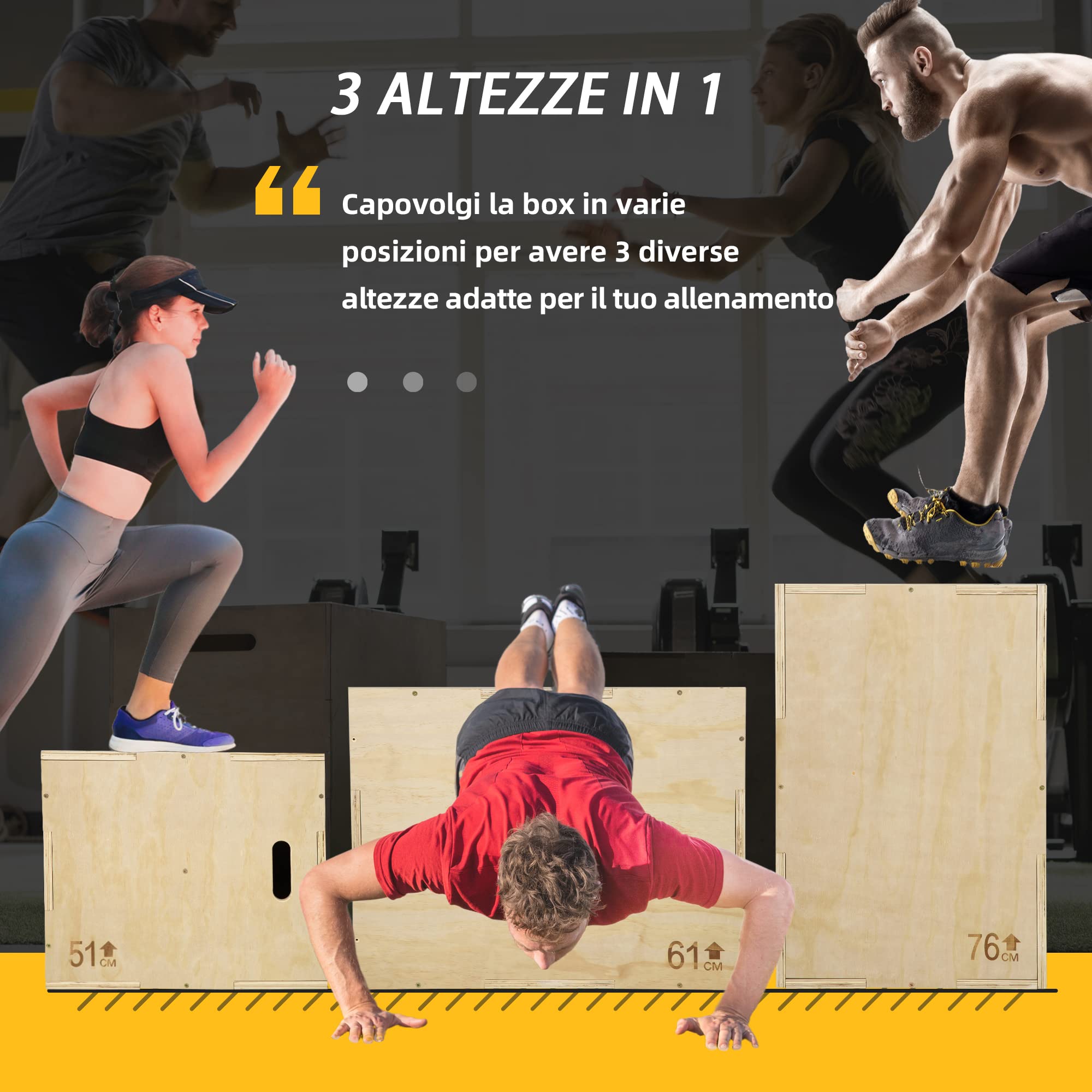 HOMCOM Adjustable 3-Height Plyo Box - Beech Wood Jump Box for Home Gym & CrossFit Training - Perfect for HIIT, Plyometrics & Strength Workouts