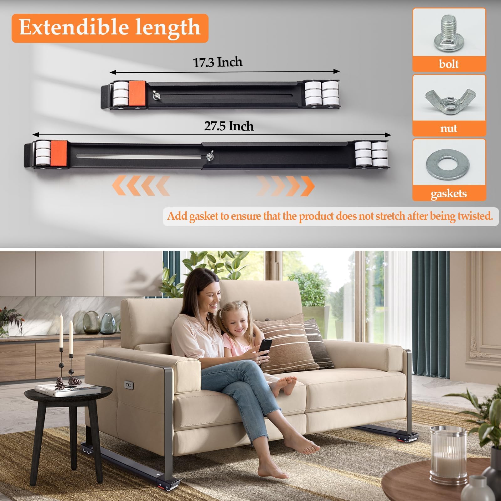 Heavy Duty Upgraded Appliance Rollers for Washer and Dryer - Extendable Furniture Dolly with Rubber Mat for Moving Washing Machine, Refrigerator & Large Appliances Easily - Perfect for Home Moving, Appliance Installation and Furniture Rearrangement
