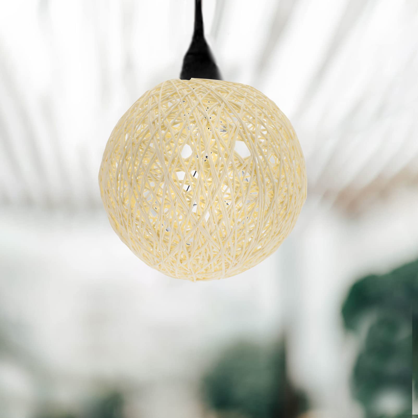 Zerodeko Takraw Drum Pendant Light Fixture - Rustic Hanging Lamp & Table Lamp with Glass Globe Shade - Vintage Japanese Washi Paper Design for Living Room, Bedroom, and Dining Room Lighting