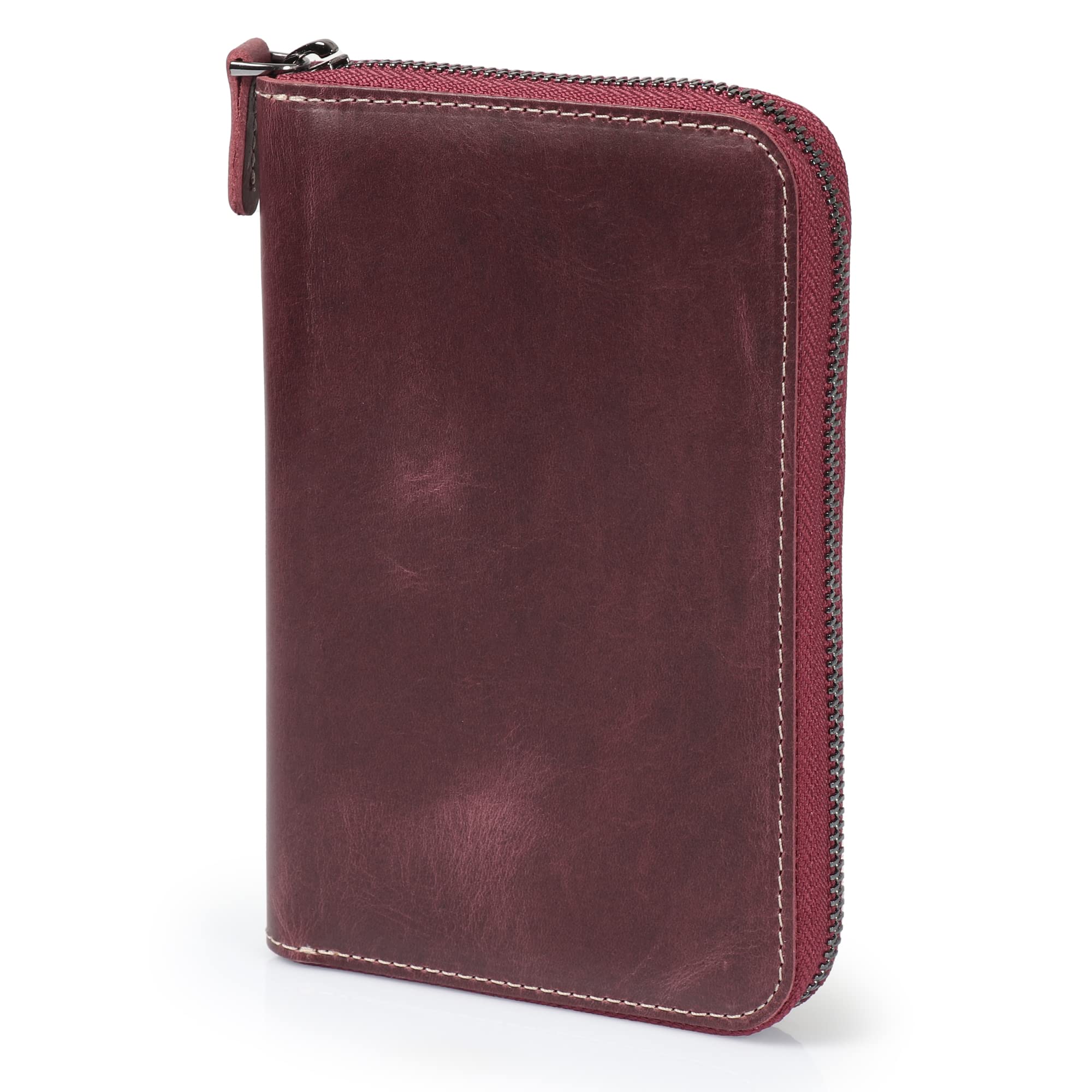 Premium Genuine Leather Padfolio with Notepad, Pencil Holder & Zipper Closure - Professional Business Organizer for Meetings, Office & Gifts (Damson Color)