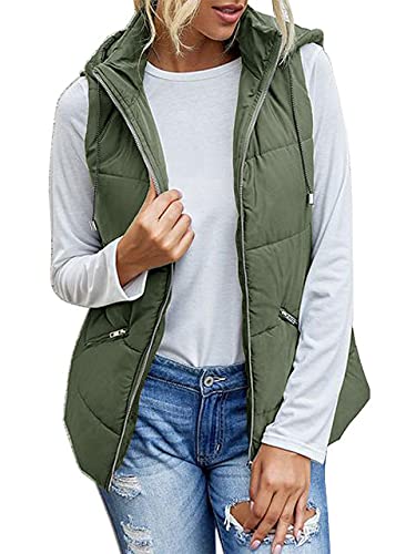 ANDLCUY Women's Lightweight Zip-Up Hooded Vest - Sleeveless Quilted Jacket with Pockets for Outdoor Activities, Travel & Casual Wear