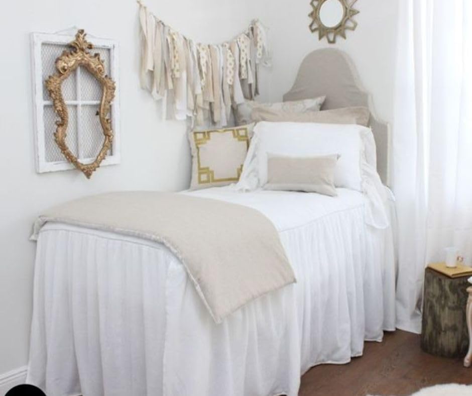 Twin XL Bed Skirt for College Dorm - 36 Inch Drop Dust Ruffle, Extra Long Dorm Room Bed Skirt (White) - Perfect for Twin XL College Beds & Dorm Room Decor