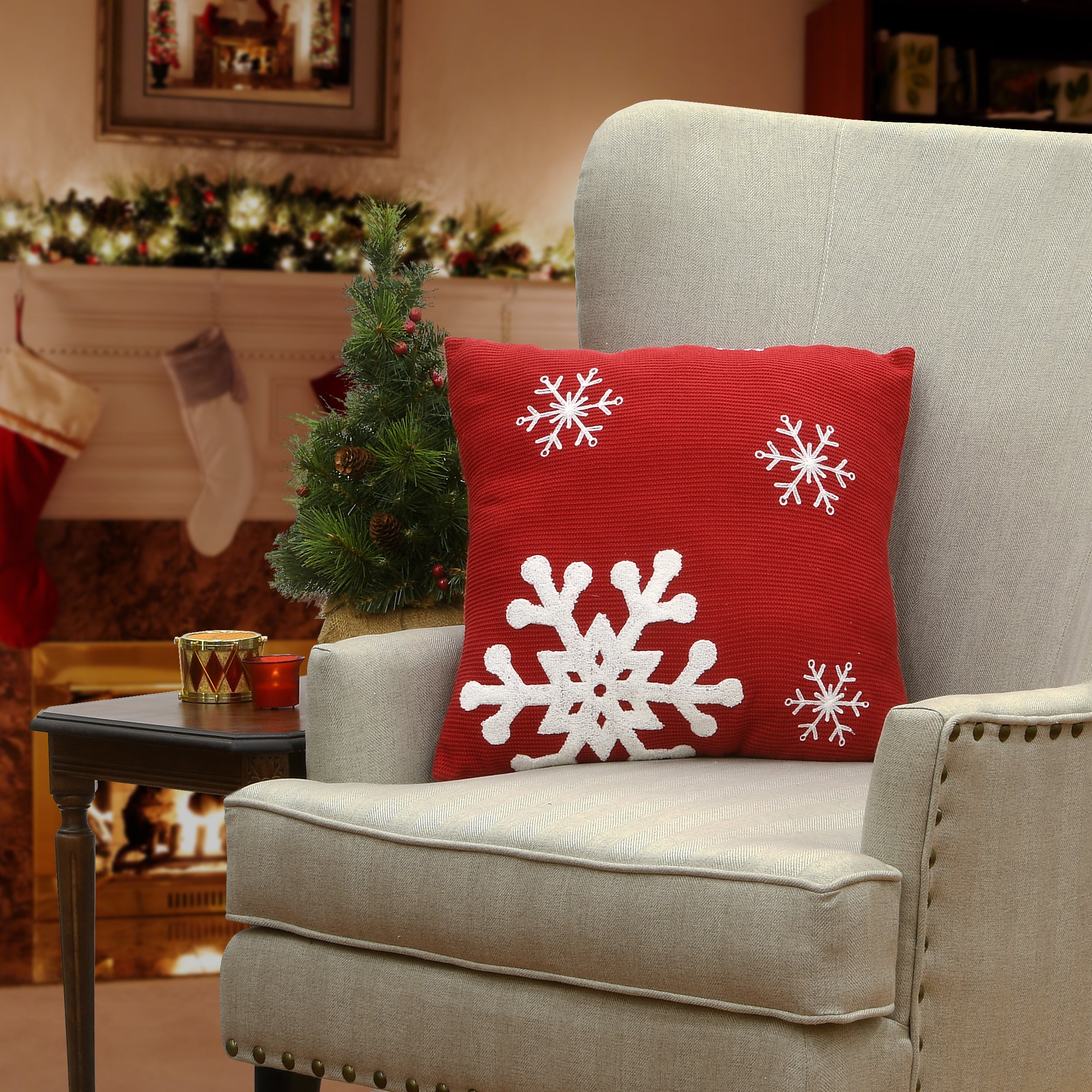 18 Inch Red Snowflake Throw Pillow - General Store Collection - Perfect for Christmas Decor, Holiday Home Accents, and Cozy Winter Living Room Styling