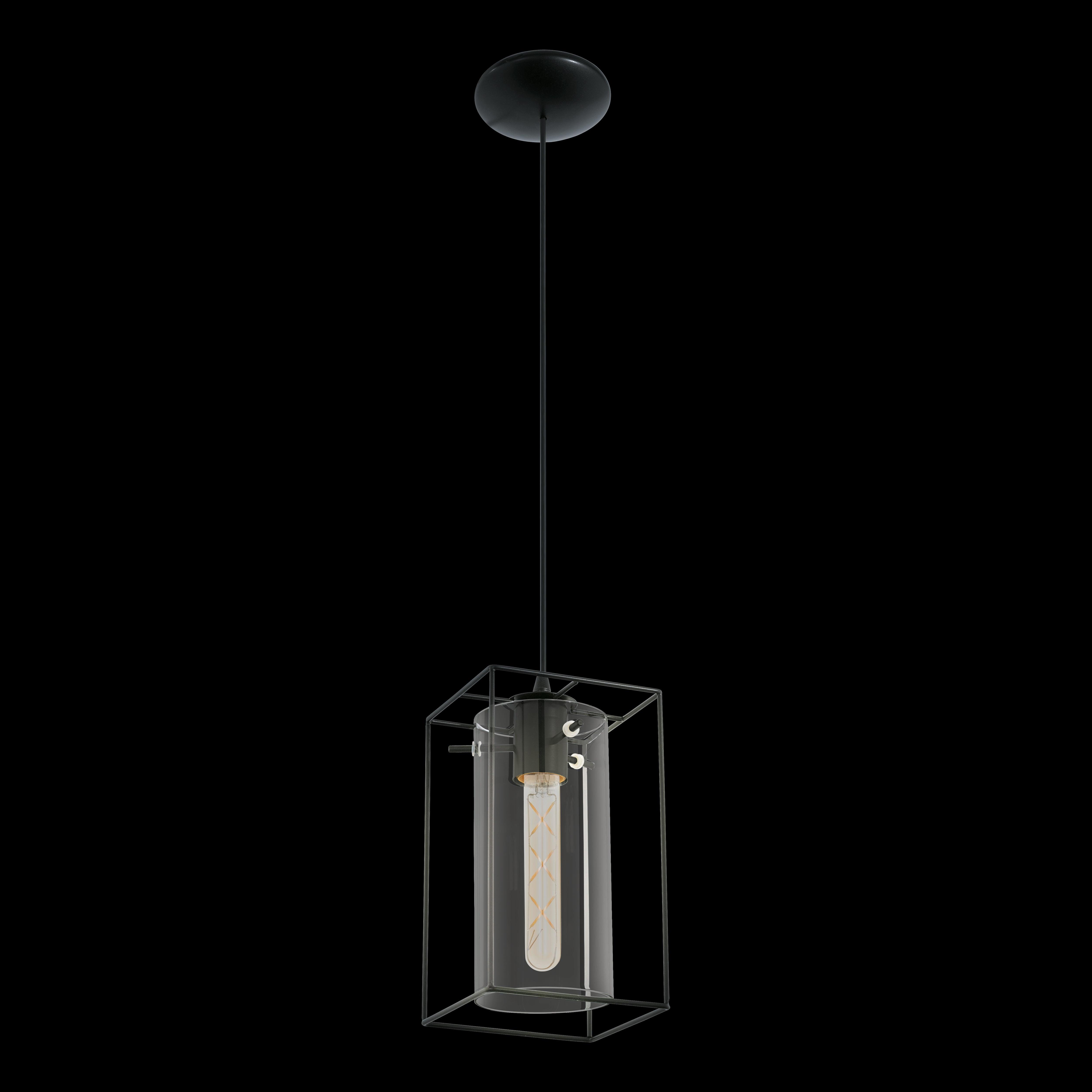 Eglo Loncino Modern Black Ceiling Pendant Light with Smoked Glass Shade - Industrial Style Lighting Fixture for Kitchen Island, Dining Room, or Living Room Decor