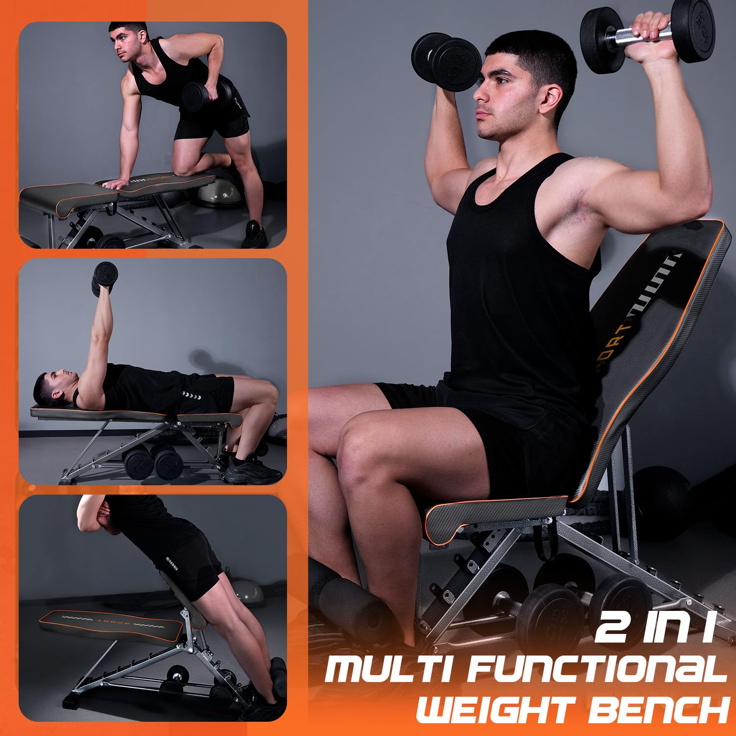 KUYOU Adjustable 2-in-1 Weight Bench & Roman Chair - Home Gym Strength Training Equipment for Full Body Workout - Perfect for Squats, Sit-ups & Strength Exercises