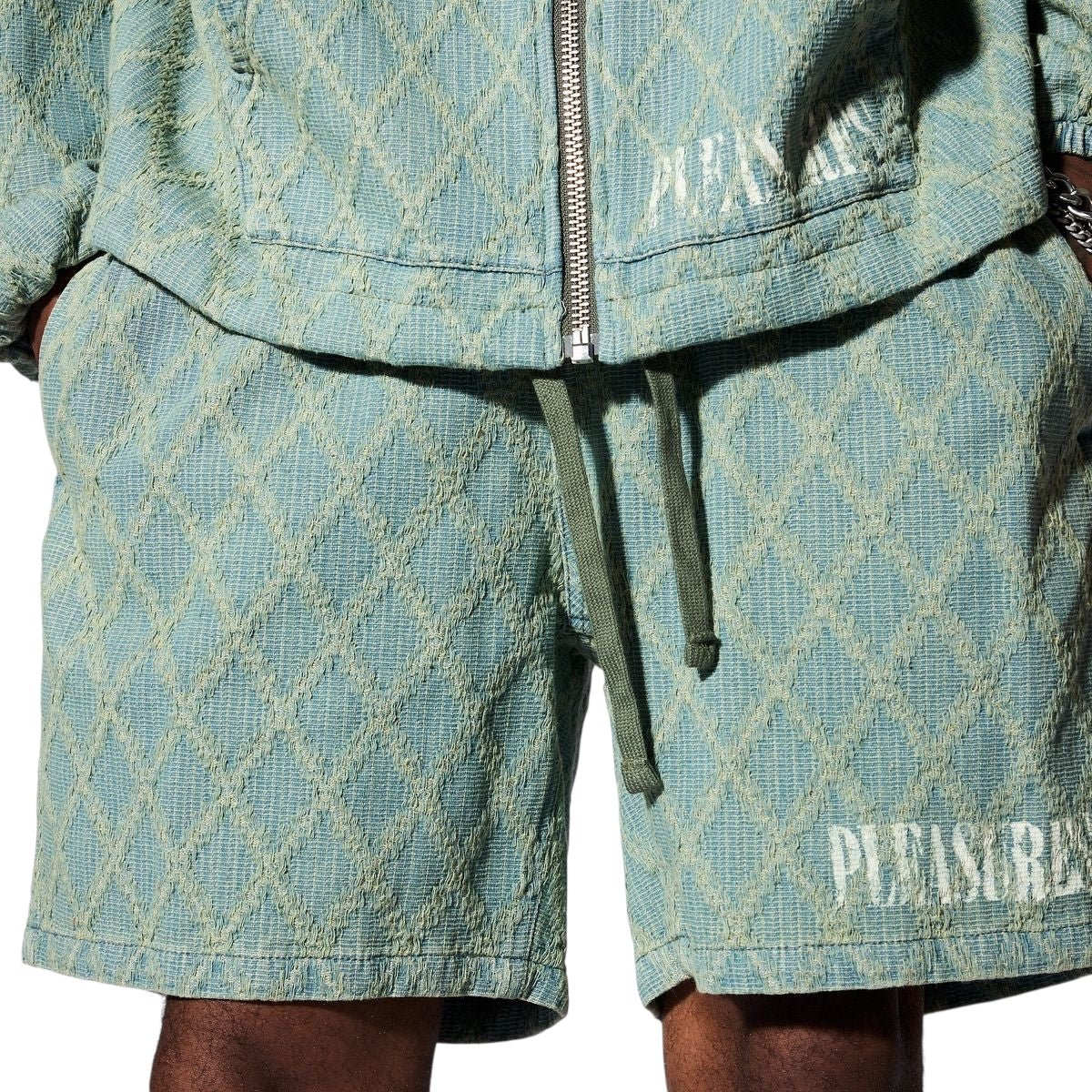 Pleasures Diamond Jacquard Shorts Light Indigo - Trendy Casual Summer Shorts for Men & Women | Perfect for Beach, Gym, and Everyday Wear