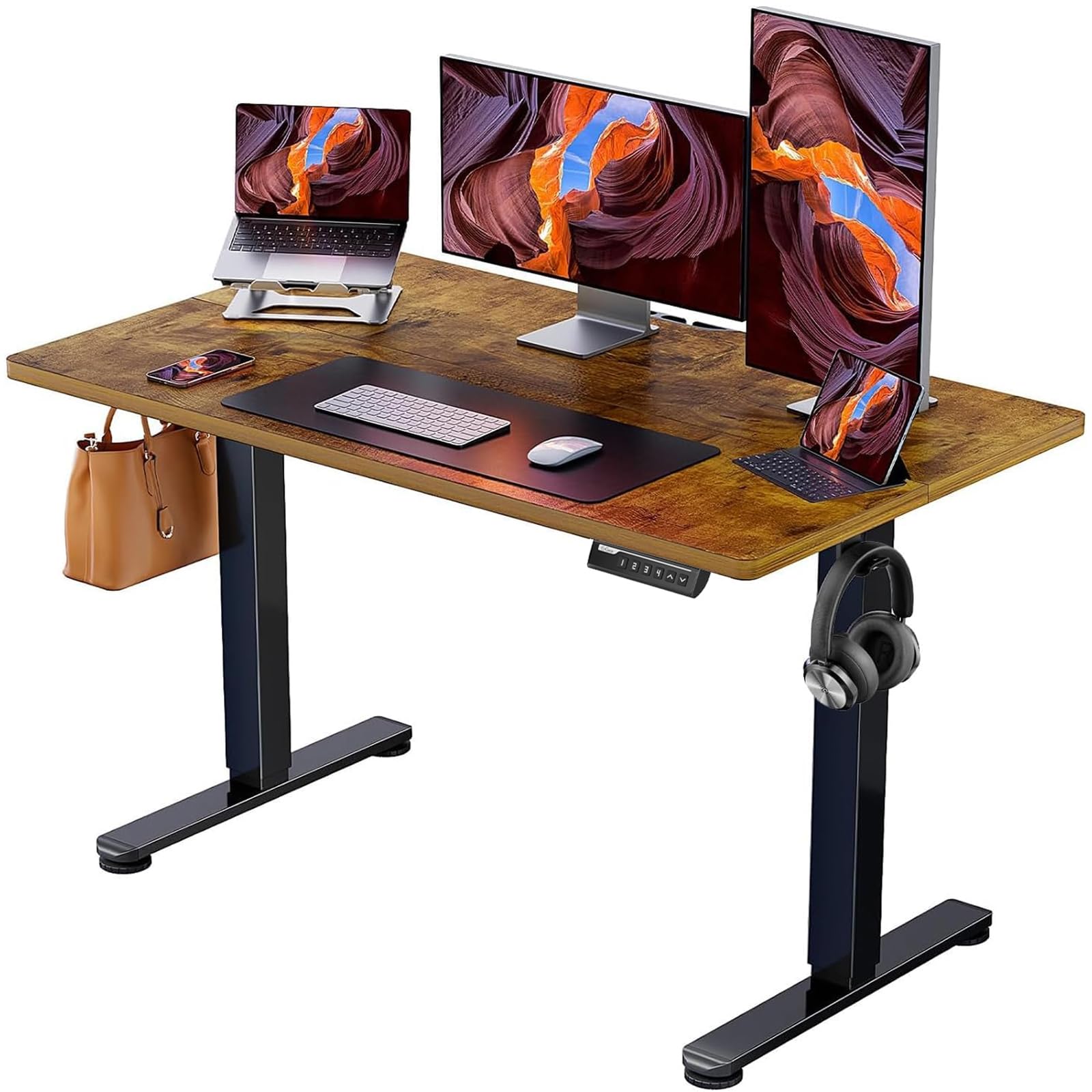 ErGear 48 x 24 Inches Electric Height Adjustable Standing Desk - Memory Preset Sit Stand Desk with Splice Board, Vintage Brown - Perfect for Home Office, Gaming & Workspace Ergonomics