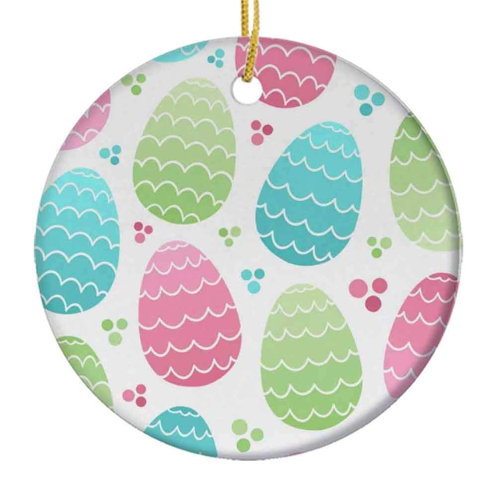 9-Piece Ceramic Christmas Ornaments Set - Happy Easter Eggs & Spring Rabbit Bunny Decorations (2.85in) - Holiday Xmas Tree Decorations for Home, Party & Gift Giving