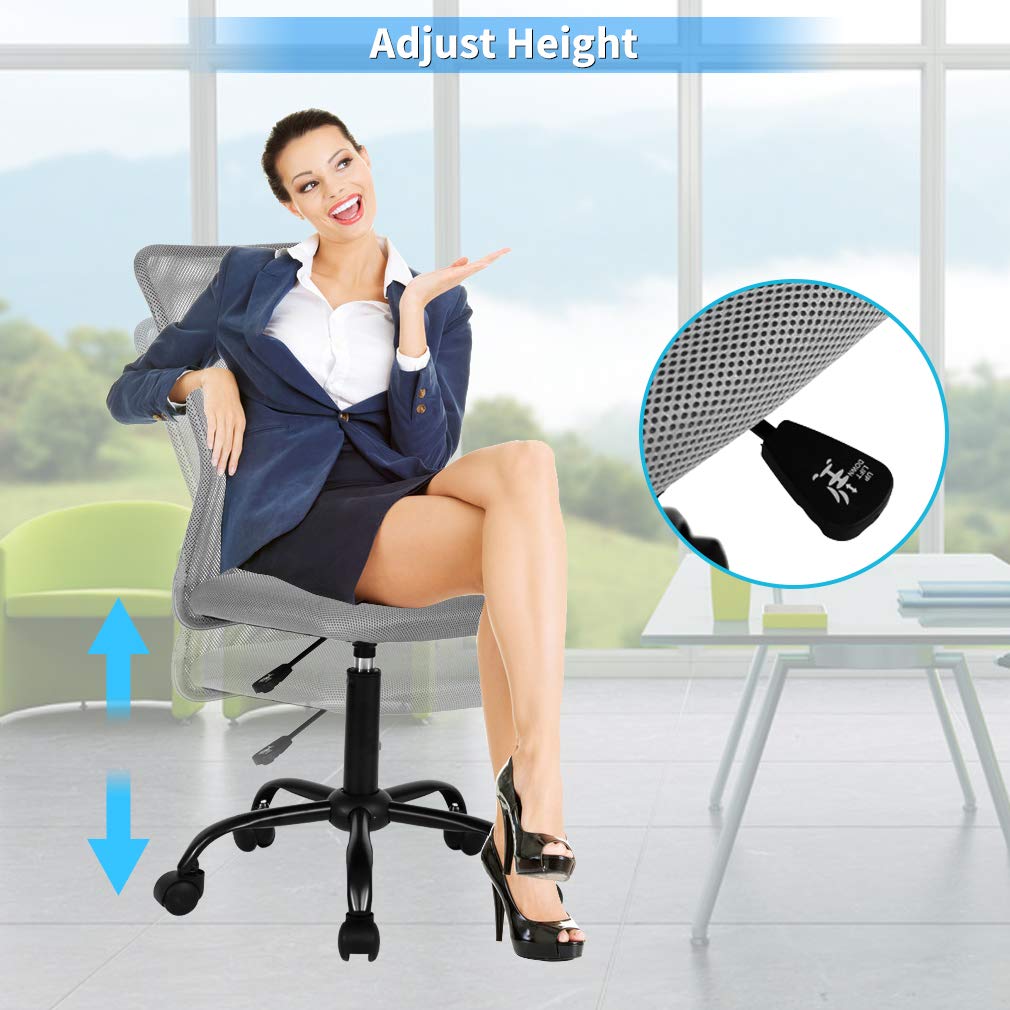 Ergonomic Office Chair - Adjustable Height Mesh Back Support Rolling Swivel Task Chair for Computer Gaming & Workspace - Modern Executive Desk Chair for Women & Men (Grey) - Perfect for Home Office, Gaming Setup & Professional Workspaces