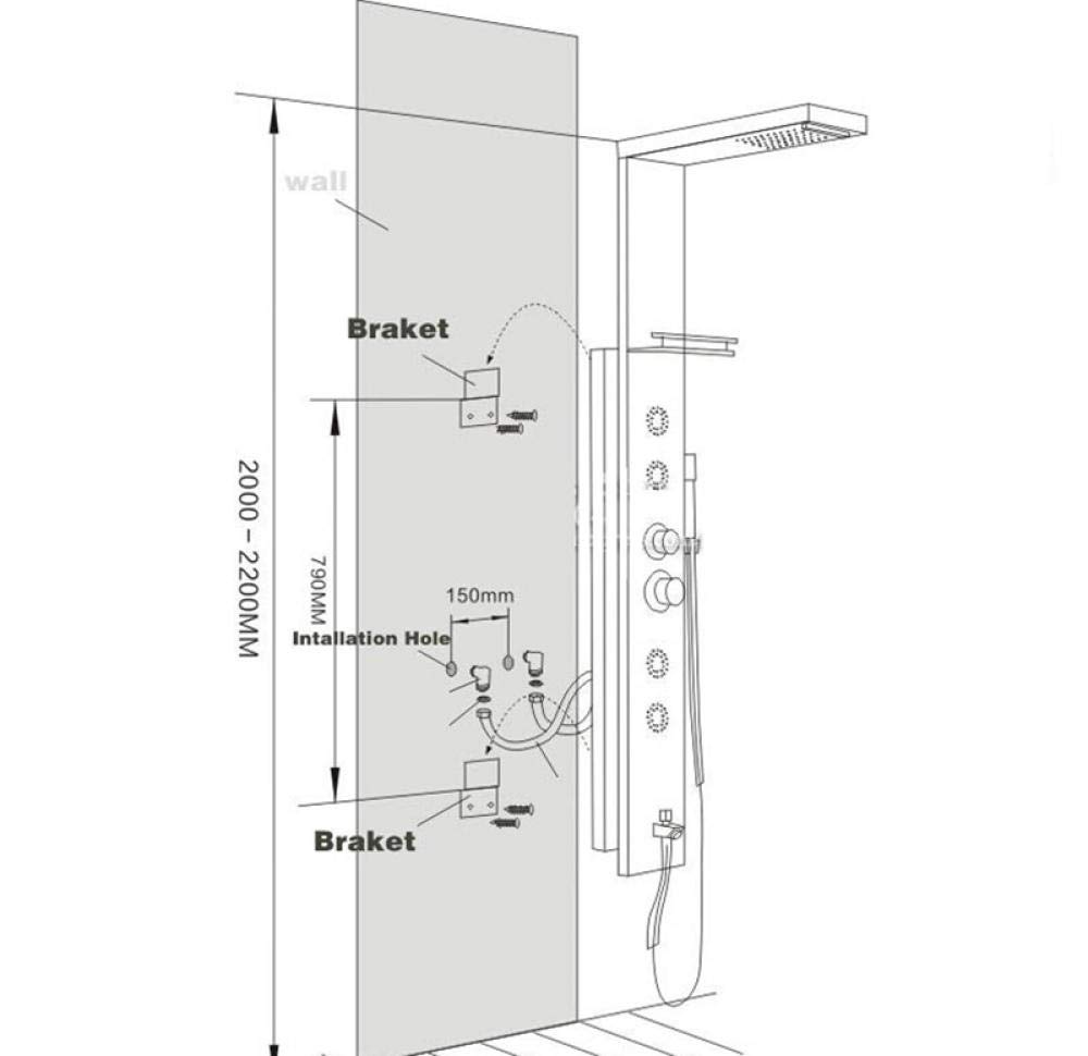 Black Thermostatic Rain Shower Column with 6 Massage Jets, Hand Shower & Tub Spout - Waterfall Shower Panel System for Luxurious Bathroom Upgrade | Perfect for Master Bath, Spa Retreat & Modern Home Renovation