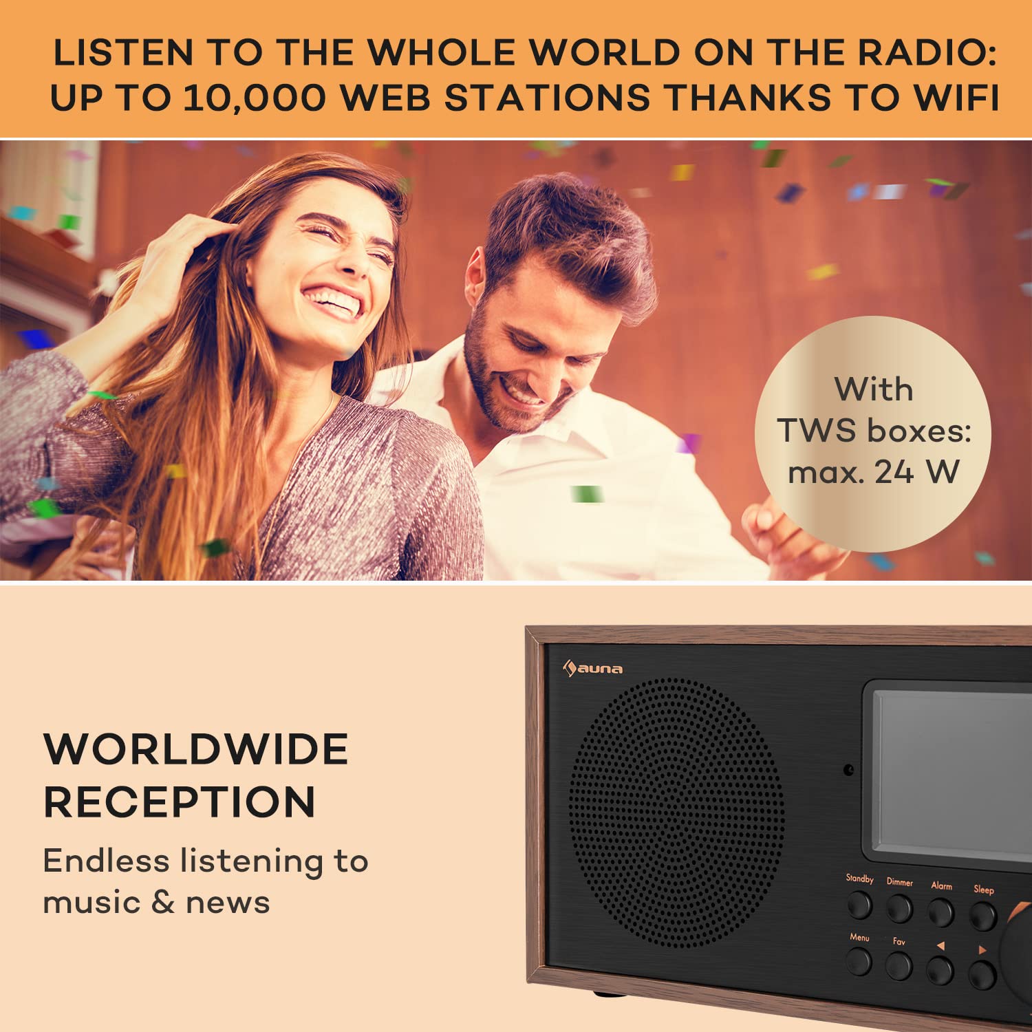Auna Rechargeable DAB/FM Digital Radio with Bluetooth 5.0 | Portable Wireless Speaker with LCD Display | Streaming Support & Alarm Clock | 5-Hour Battery Life | Perfect for Bedroom, Kitchen, Office & Travel