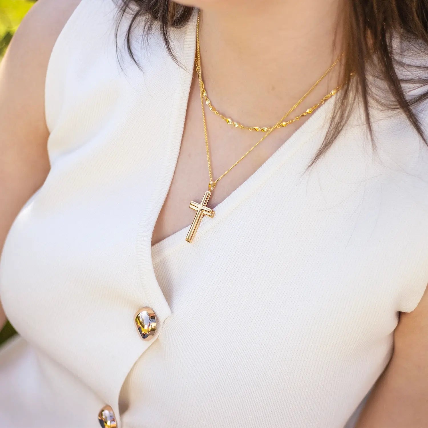 Stunning Heavy Gold Cross Necklace for Women & Men - Religious Jewelry Gift for Baptism, First Communion & Everyday Wear