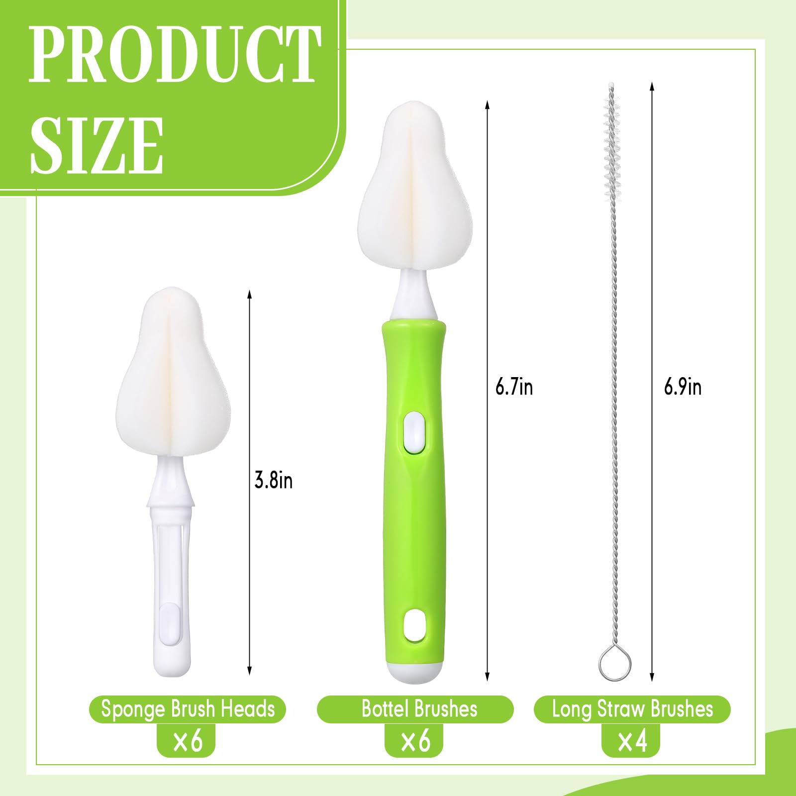 22-Piece Baby Bottle Cleaning Kit - 12 Sponge Brush Heads, 6 Interchangeable Nipple Brush Handles & 4 Long Straw Brushes | Durable Bottle & Nipple Cleaner Set for Newborns & Infants | Perfect for Breast Pump Parts, Sippy Cups & Baby Feeding Accessories