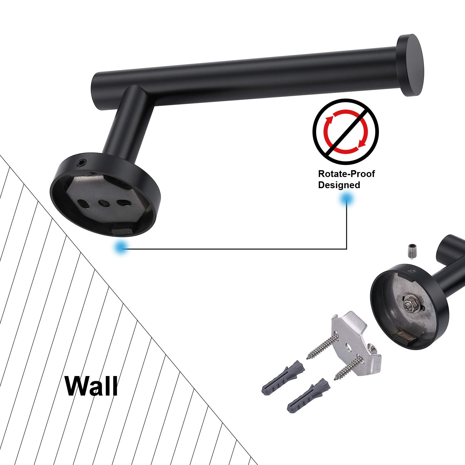 TASTOS Matte Black Toilet Paper Holder - SUS304 Stainless Steel Wall Mounted Bathroom Tissue Roll Dispenser - 5 Inch Modern Round TP Holder for Kitchen, Washroom & Restroom - Durable & Stylish Bathroom Accessory for Home & Office Use
