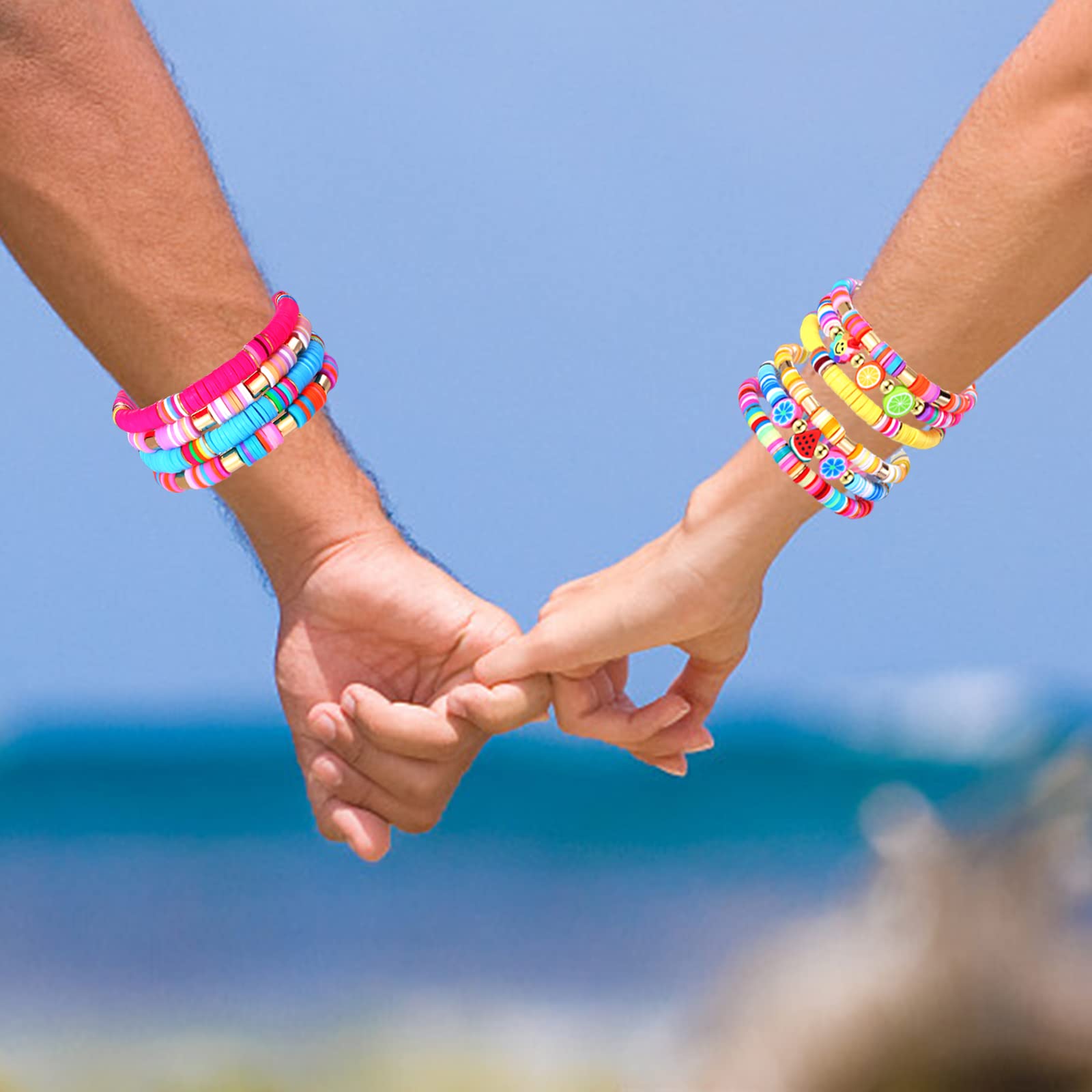 FAERLIIRY Stretch Beaded Bracelet for Women - Heishi Beaded Bracelets, Colorful Summer Beach Jewelry, Surfer & Preppy Style Bracelet - Perfect for Casual Wear, Beach Outings, and Boho Fashion Accessories