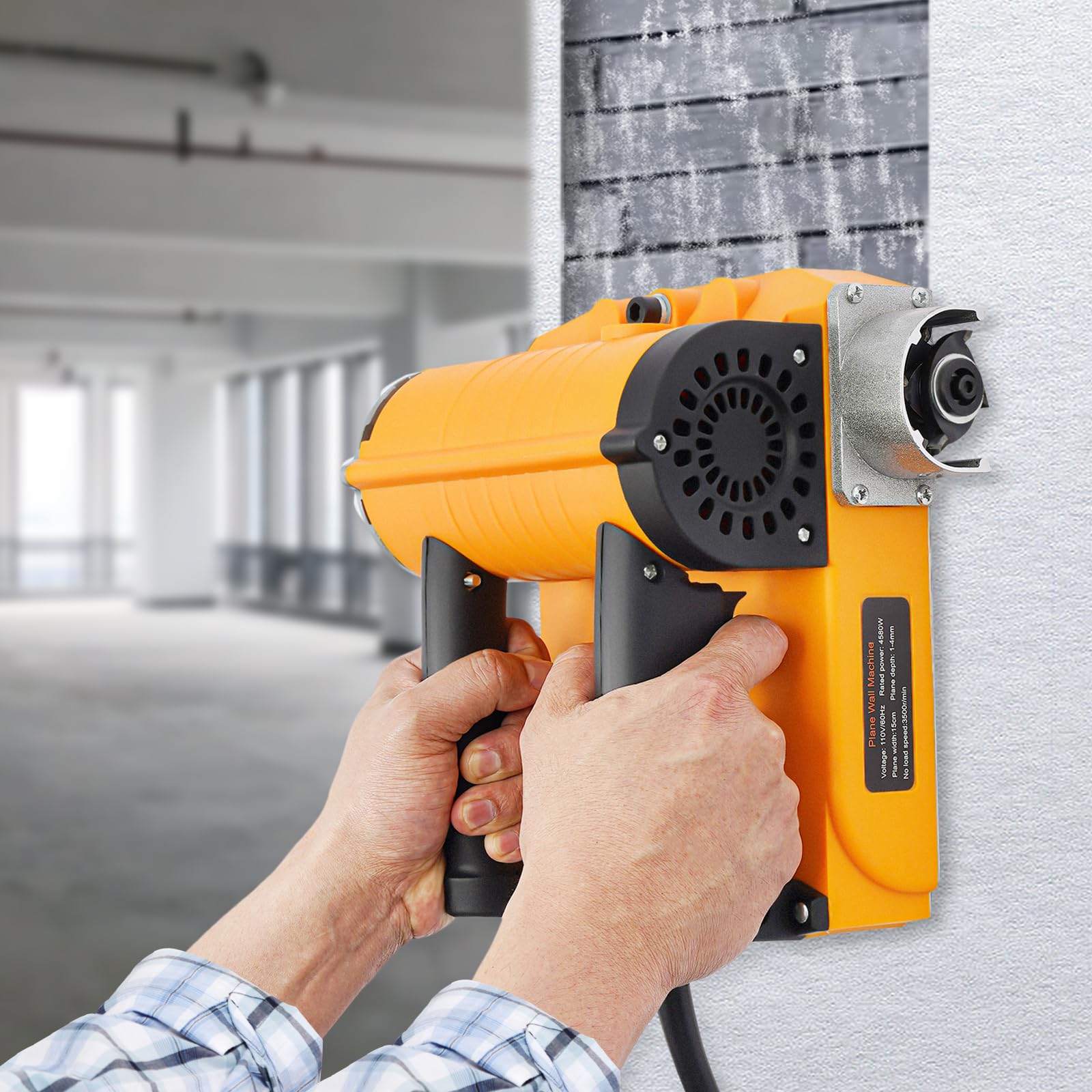 4580W Electric Wall Planer - Adjustable Depth Concrete & Putty Removal Tool for Wall Renovation - Heavy Duty Power Shovel for Cement Stripping & Surface Leveling (Orange) - Perfect for Home DIY Projects & Professional Construction Work