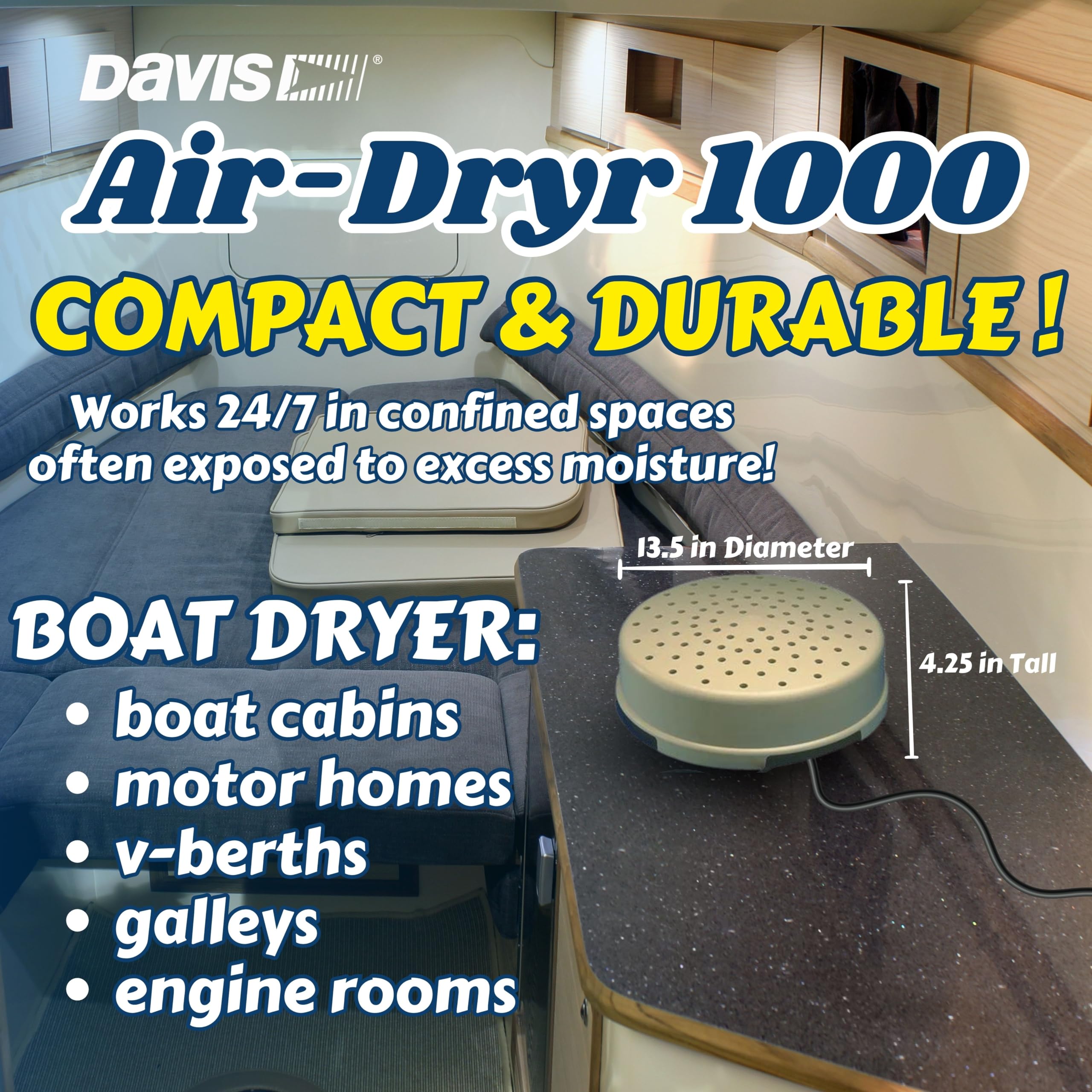 Davis Instruments Air-Dryr 1000 Dehumidifier Bundle (2 Pack) - Ultra Quiet Boat Dehumidifier for Moisture Control & Wet Air Solution - Portable RV Space Heater & Compact Electric Boat Heater for Camping, Marine Use & Small Spaces