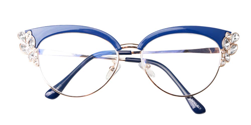 SOOLALA Women's Rhinestone Blue Light Blocking Cat Eye Reading Glasses - Stylish & Comfortable for Computer Work, Reading & Screen Time