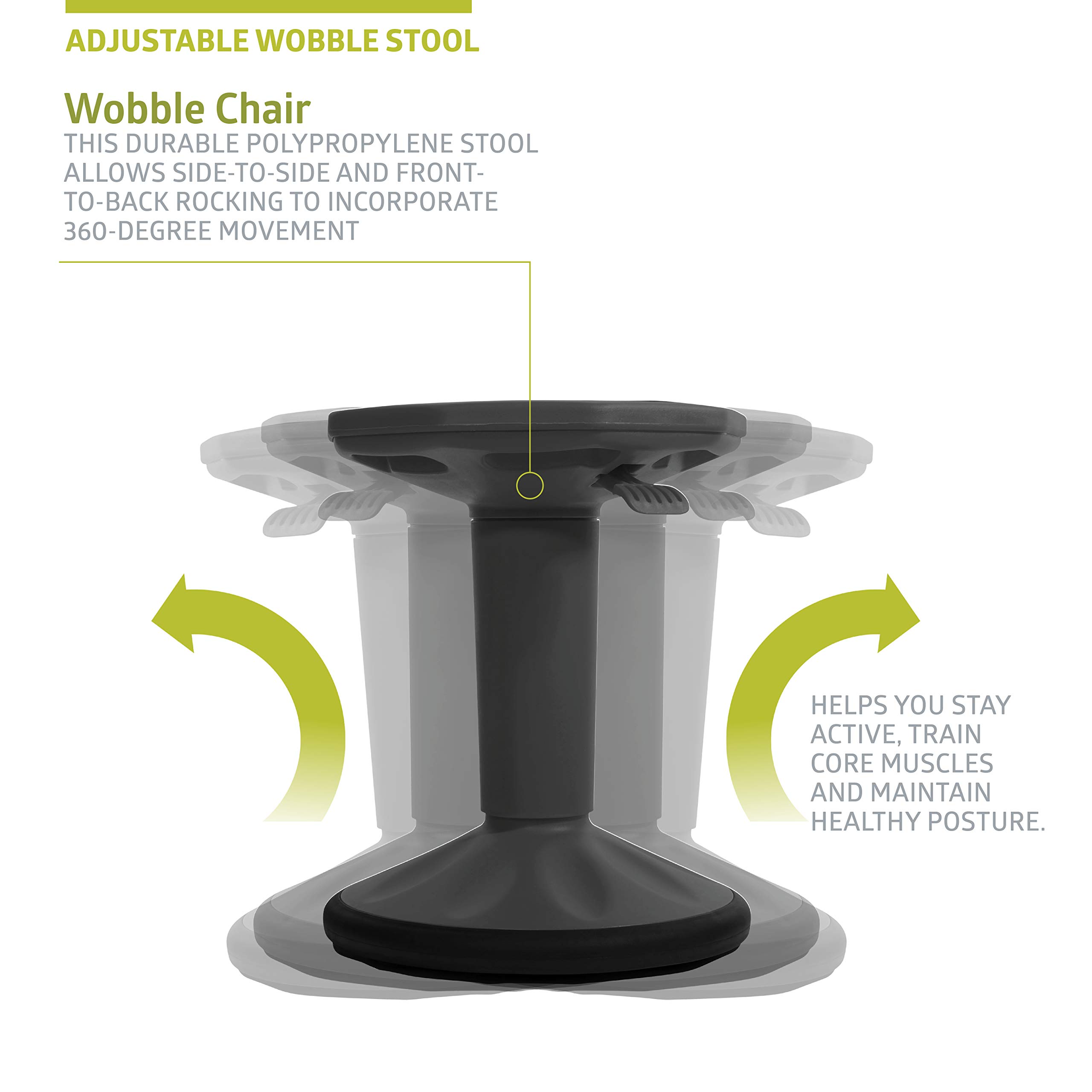 Pearington SitFree Height Adjustable Wobble Stool - Active Flexible Seating Chair for Kids & Adults - Ergonomic Office & Classroom Chair - Black - Perfect for Home Office, School & ADHD Focus