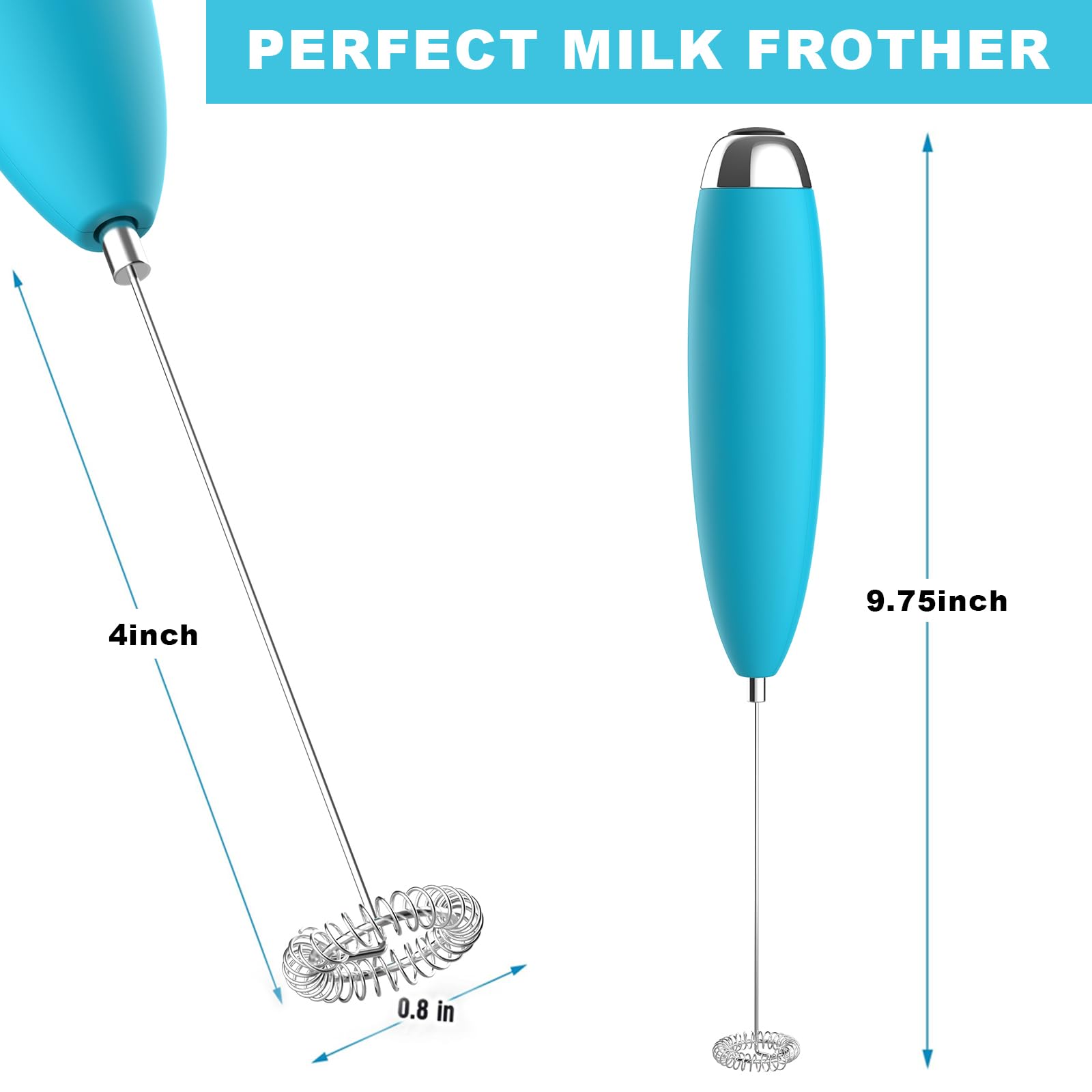 Upgraded Electric Milk Frother - Durable, Low Noise Mini Drink Mixer for Coffee, Latte & Cold Milk - Portable Foam Maker for Bulletproof Coffee & Hot Chocolate (Blue) | Perfect for Home, Office & Travel Use